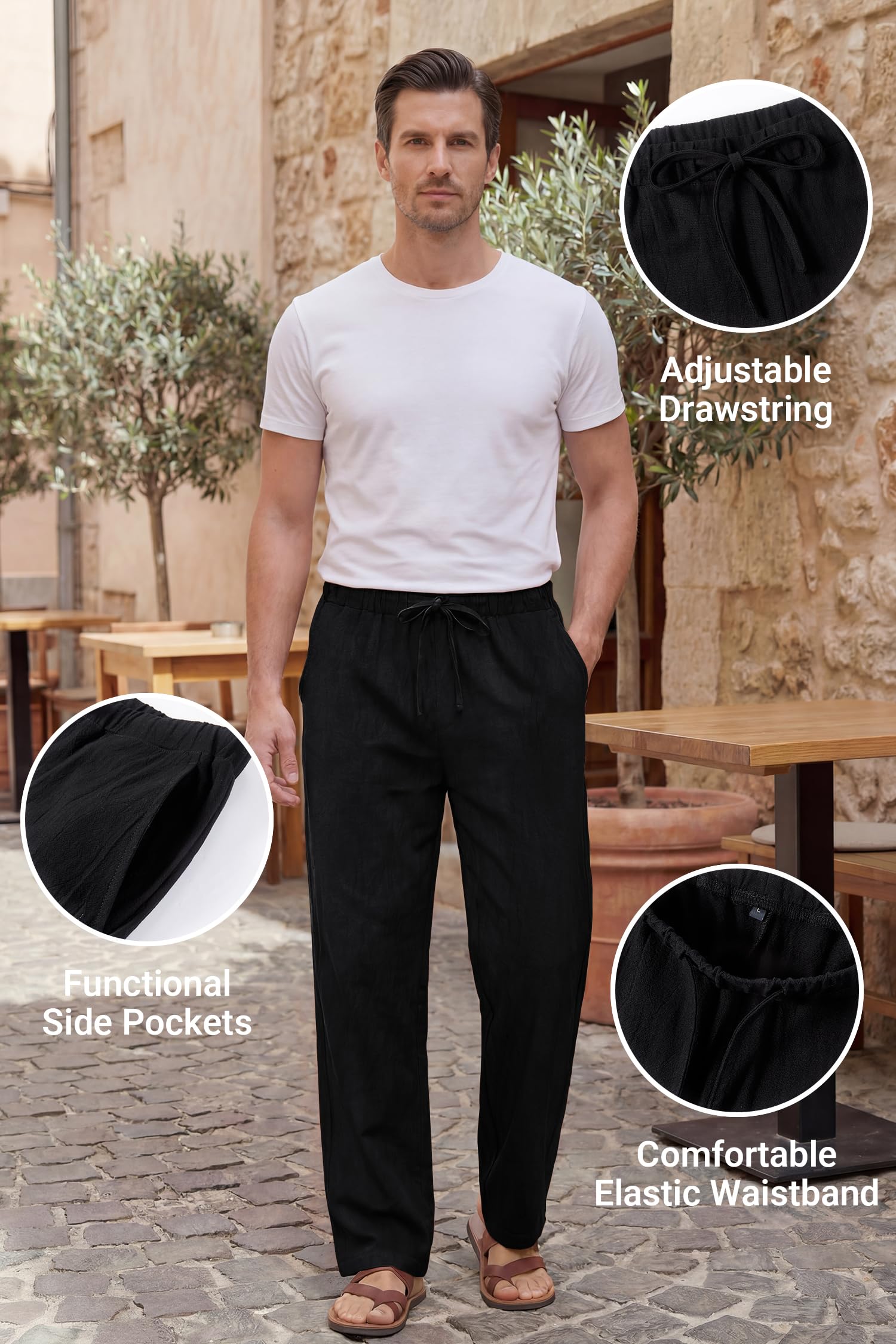 Enlison Pantalon Lin Homme Été Décontractés Coton Casual Pantalon Homme Taille Elastique Leger et Poches S-2XL