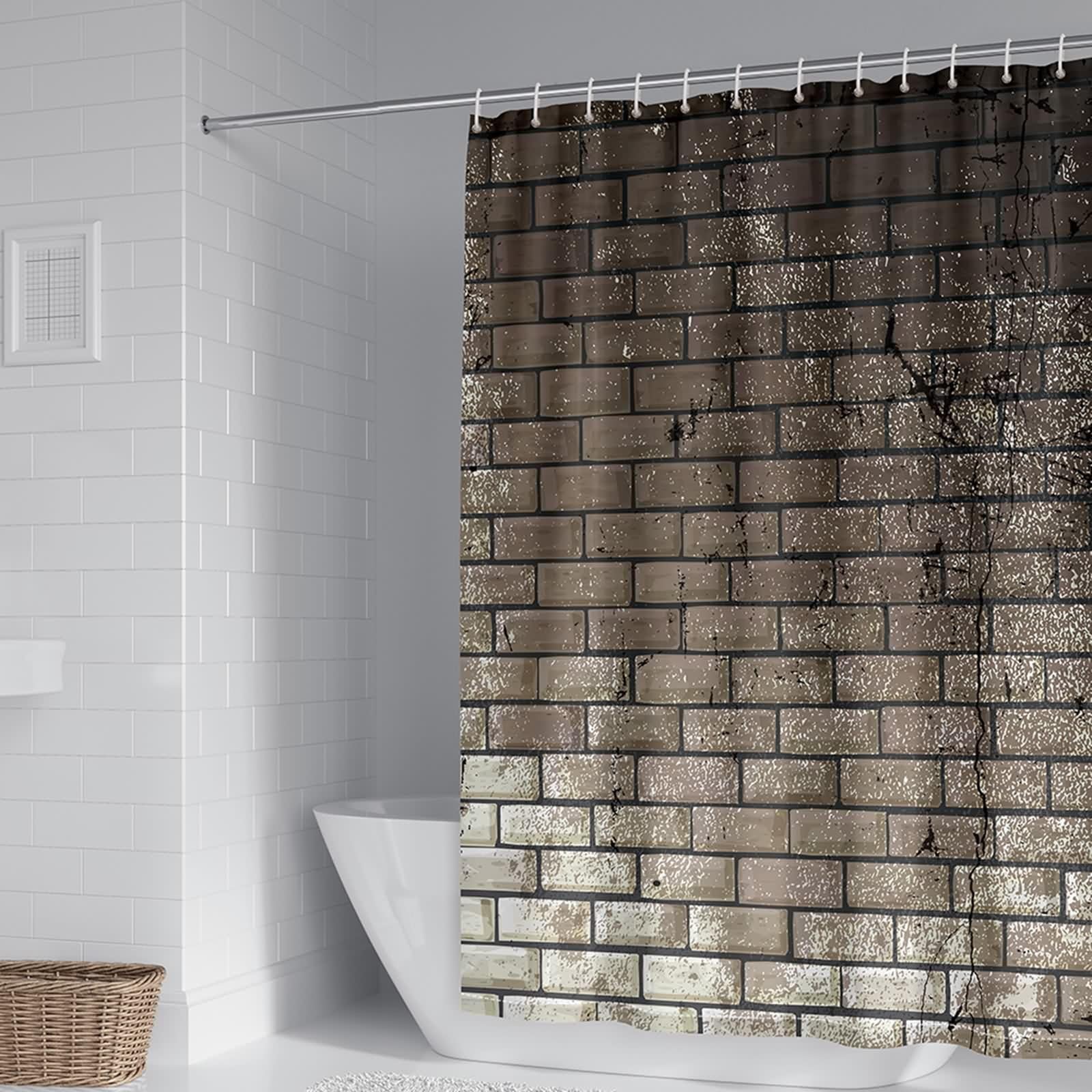 Duschvorhang 200x200 cm Wasserdicht Waschbar Weiß Grau, Ziegelsteine Wand Muster Anti-Schimmel Badevorhang Polyester Wasserdicht Waschbar Cloth Duschvorhänge im Badezimmer für Badewanne