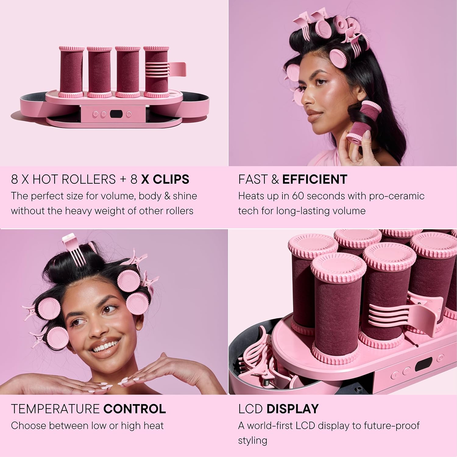 Mermade Hair Digital Hot Rollers - Hot Curlers for Women, Ideal for Short, Medium, and Long Hair, Large Heated Barrel - Set of 8