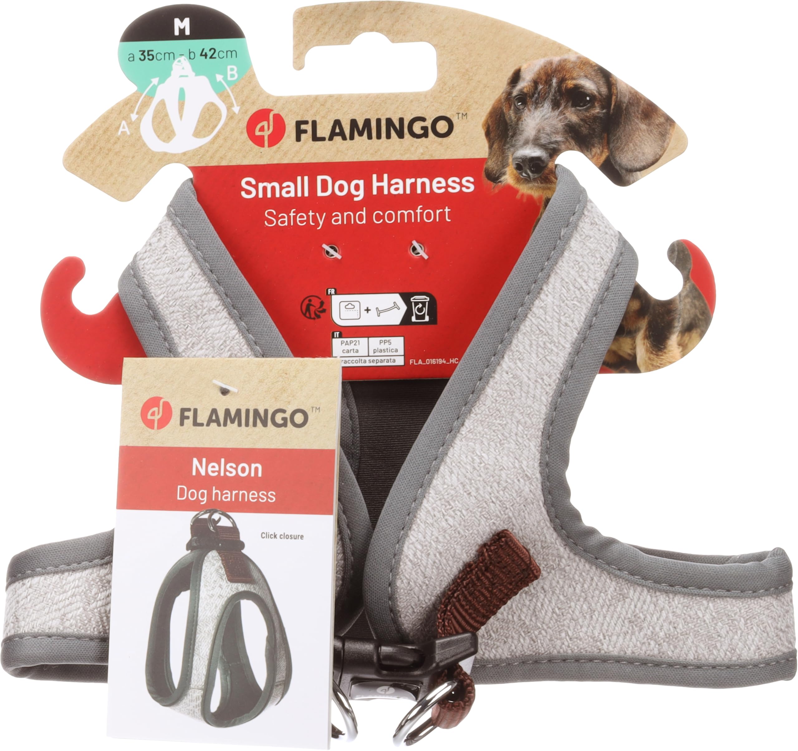 Flamingo Dog Harness Step&Go Nelson Grey M 35cm 42cm