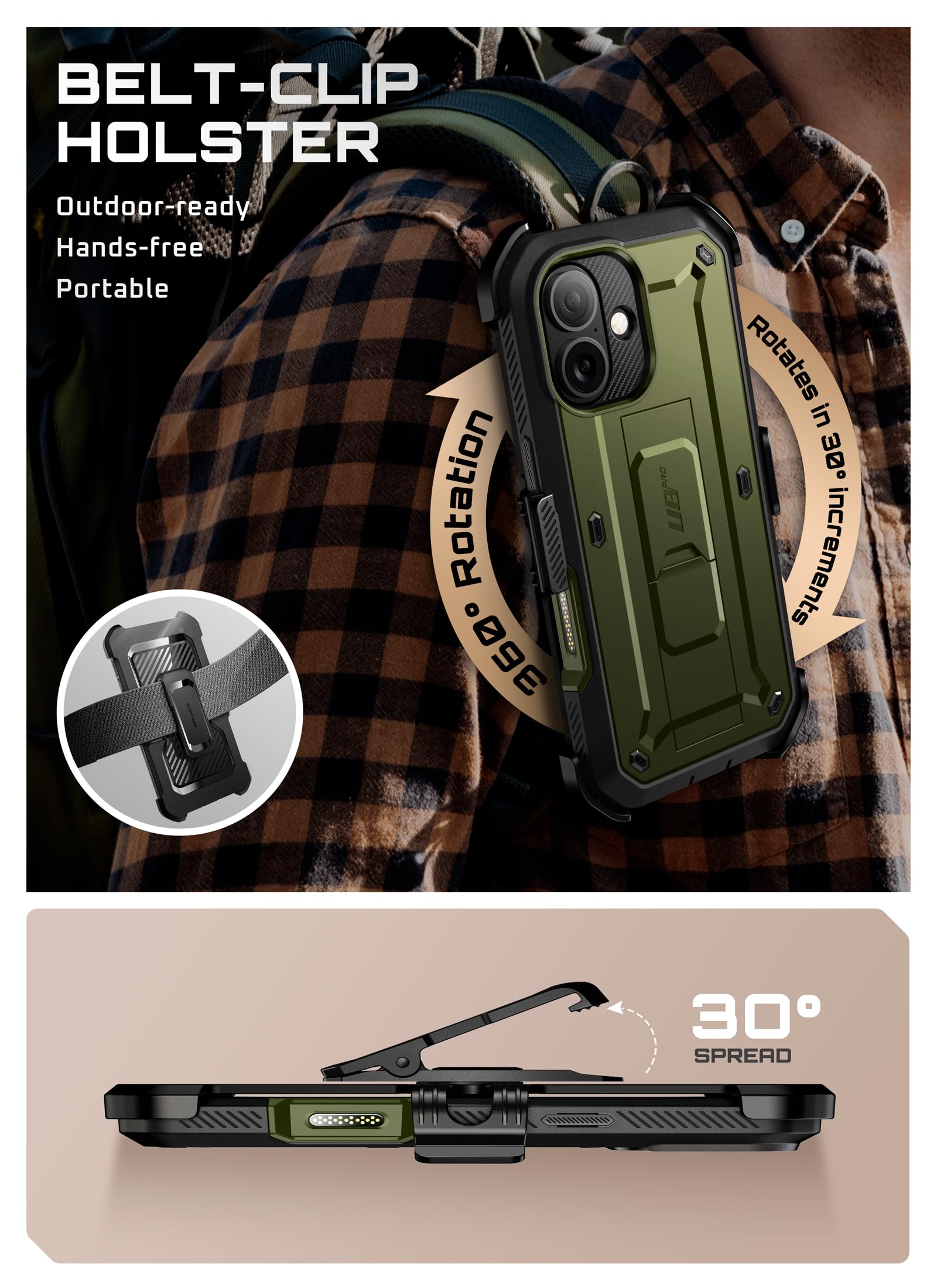 SUPCASE Funda para iPhone 17 6.3 Inch con Botón de Control de Cámara [UB Pro] Carcasa con Protector de Pantalla [Protección de Grado Militar],Verde