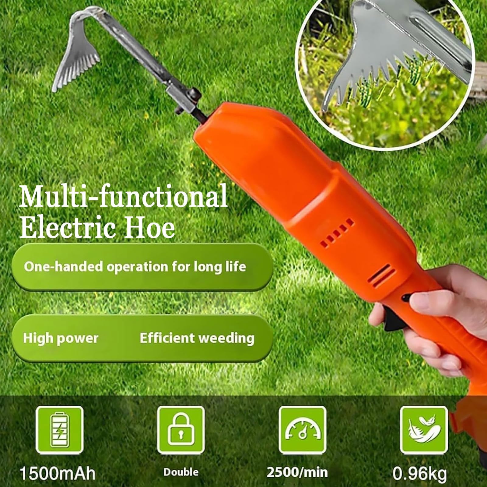 Mini cultivador eléctrico de Mano,cultivador inalámbrico, Mini azada de excavación con baterías Recargables,30 mm de Profundidad for aflojar el Suelo y desherbar en Jardines(2 Batteries)