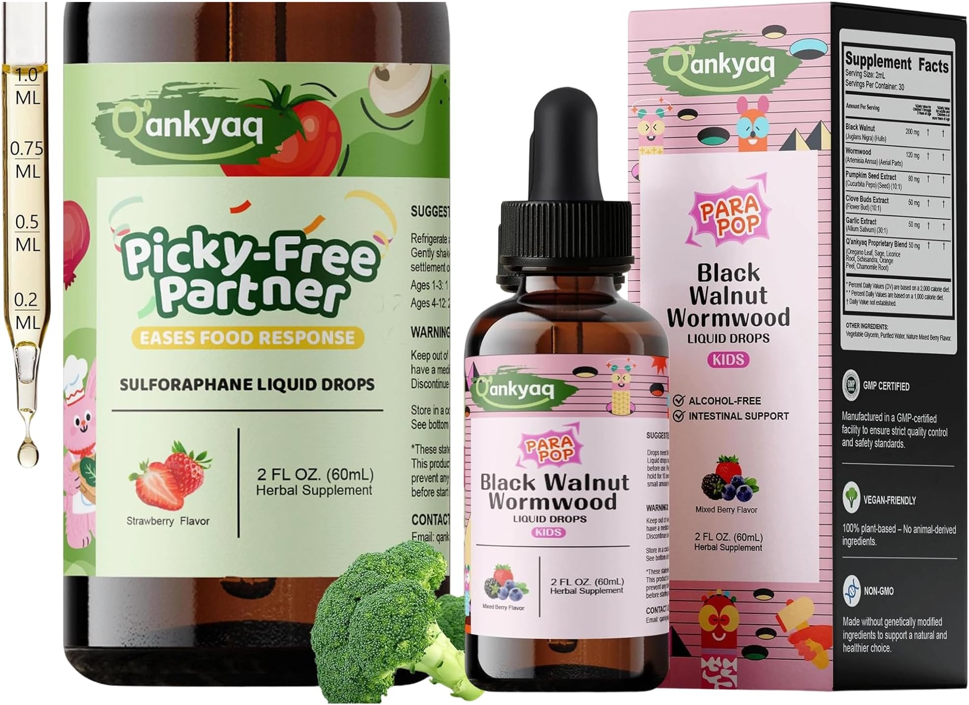 Sulforaphane Supplement for Children, Black Walnut Wormwood Liquid for Kids, Appetite Booster, & Vegetable Nutrition Gap, Gut Cleanse for Children Drops