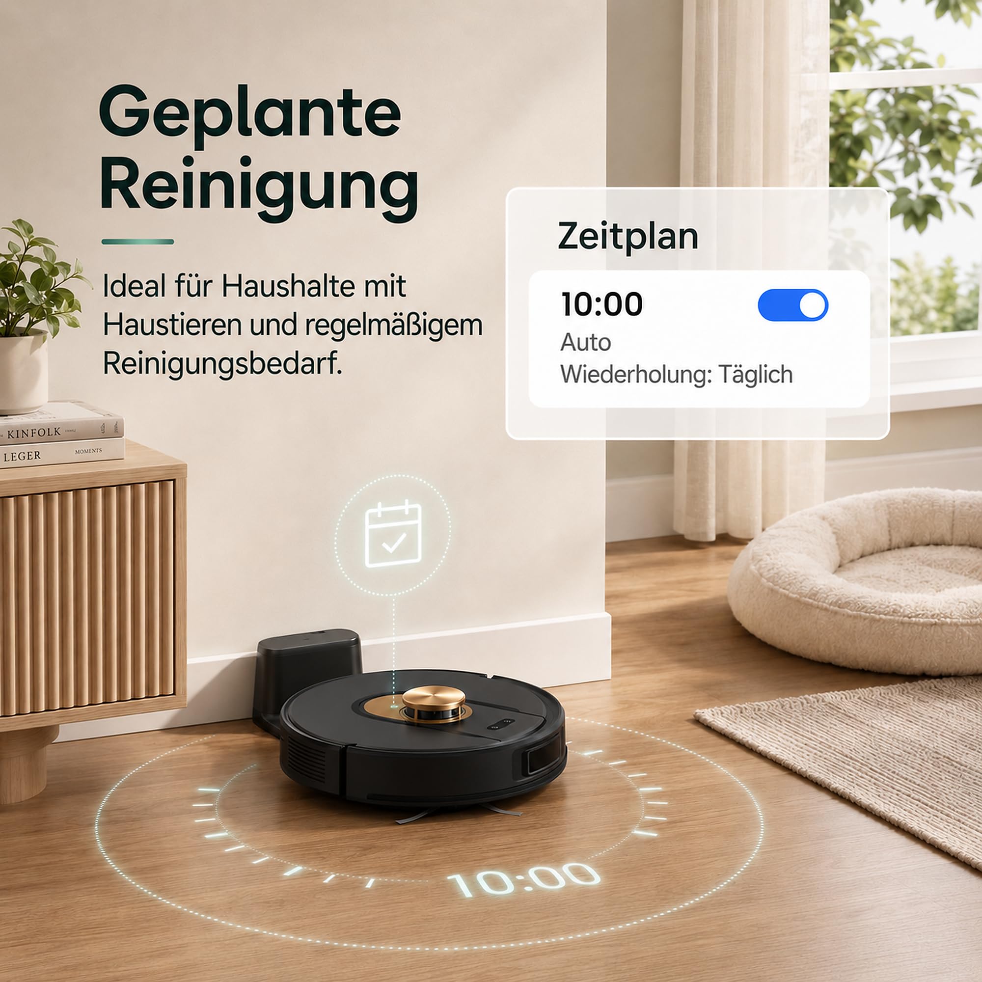Vexilar Saugroboter mit Wischfunktion, 8000Pa & 180 Min Laufzeit Staubsauger Roboter mit LiDAR Lasernavigation & No-Go-Zonen, App/Alexa/iWatch Steuerung, Ideal für Tierhaare Teppiche (Schwarz)