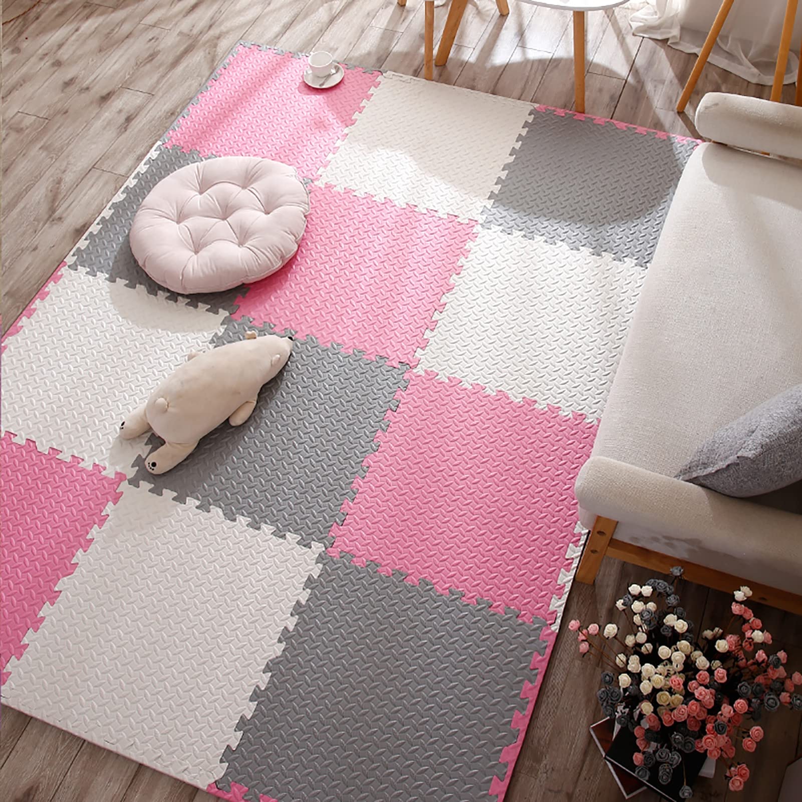 Dzieci Puzzle Ćwiczenia Interlocking Play Mat 12"X12" Miękka, antypoślizgowa i wodoodporna,1" Gruba kwadratowa pianka Puzzle Mat podłogowa dla maluchów, Kids dla dorosłych,wielokolorowa,N,16Pcs
