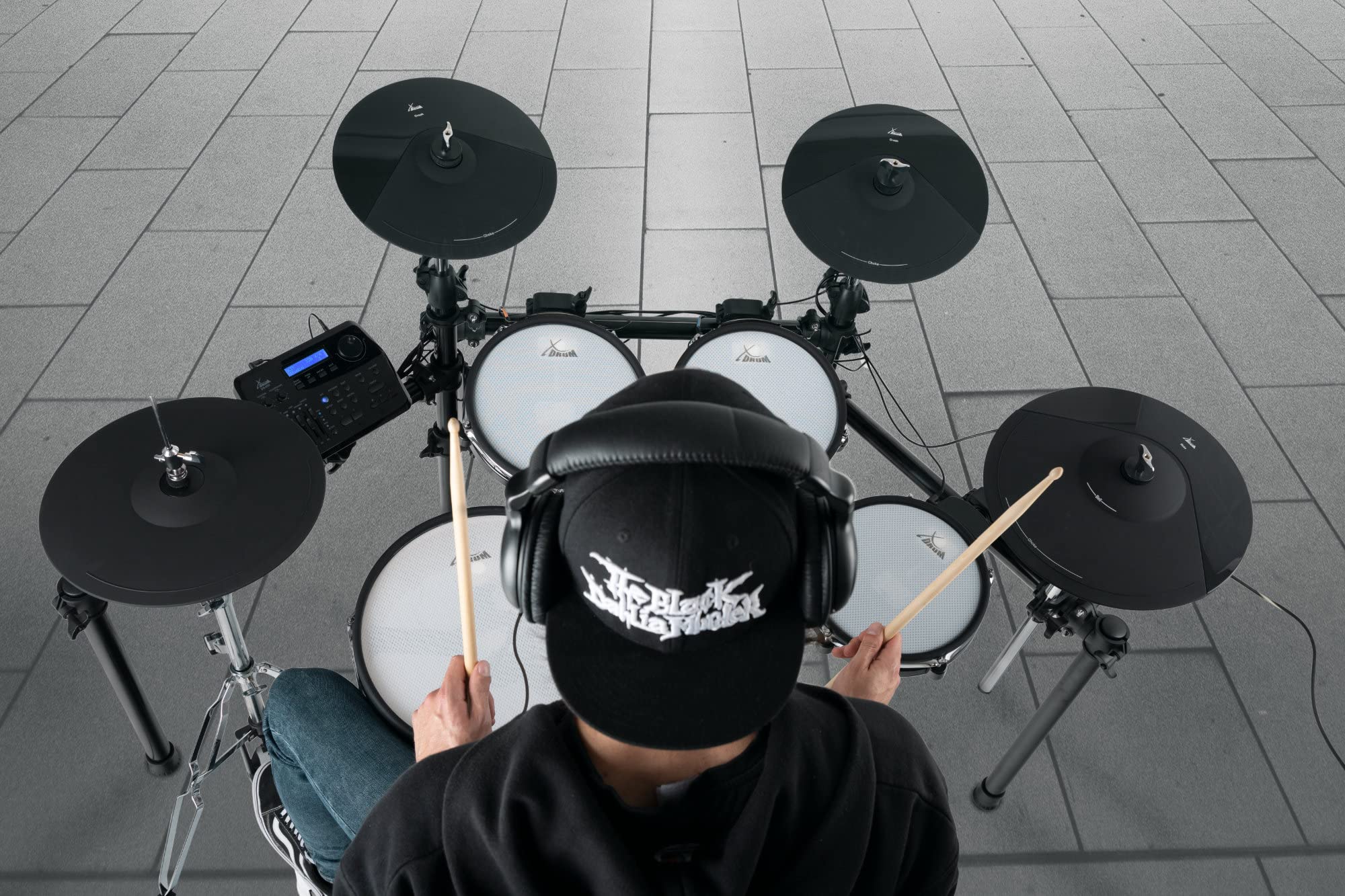 XDrum DD-650 Mesh E-Drum Kit, 1x pad de bombo de 14" con carcasa de madera | Batería electrónica con Mesh Heads de doble capa, 1x pad de caja dual-zone de 14" con carcasa de madera, Módulo, 720 sonidos