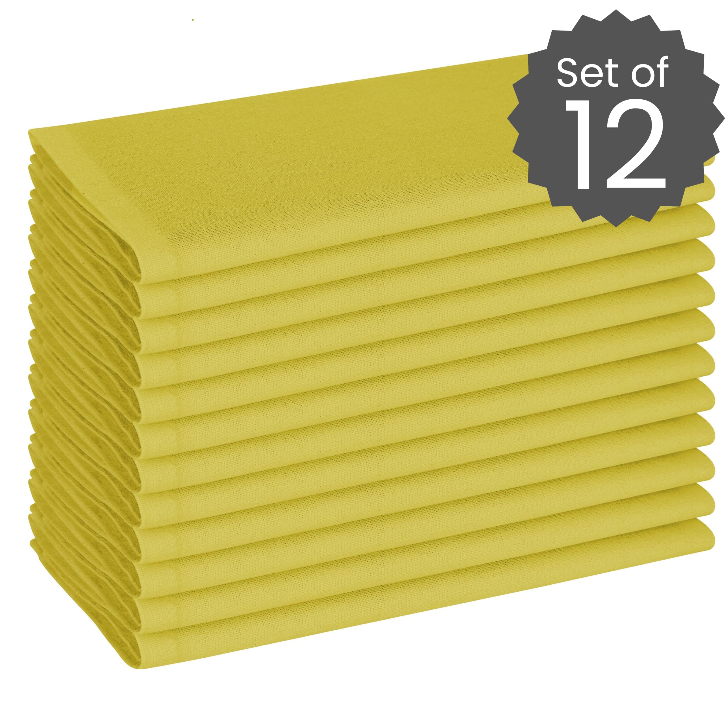Bawełniane serwetki z tkaniny klinicznej nadające się do prania zestaw 12, 50 x 50 cm miękka i wygodna bawełniana serwetki obiadowe tkanina na wesele stół obiadowy, serwetki na przyjęcie herbaciane żółty