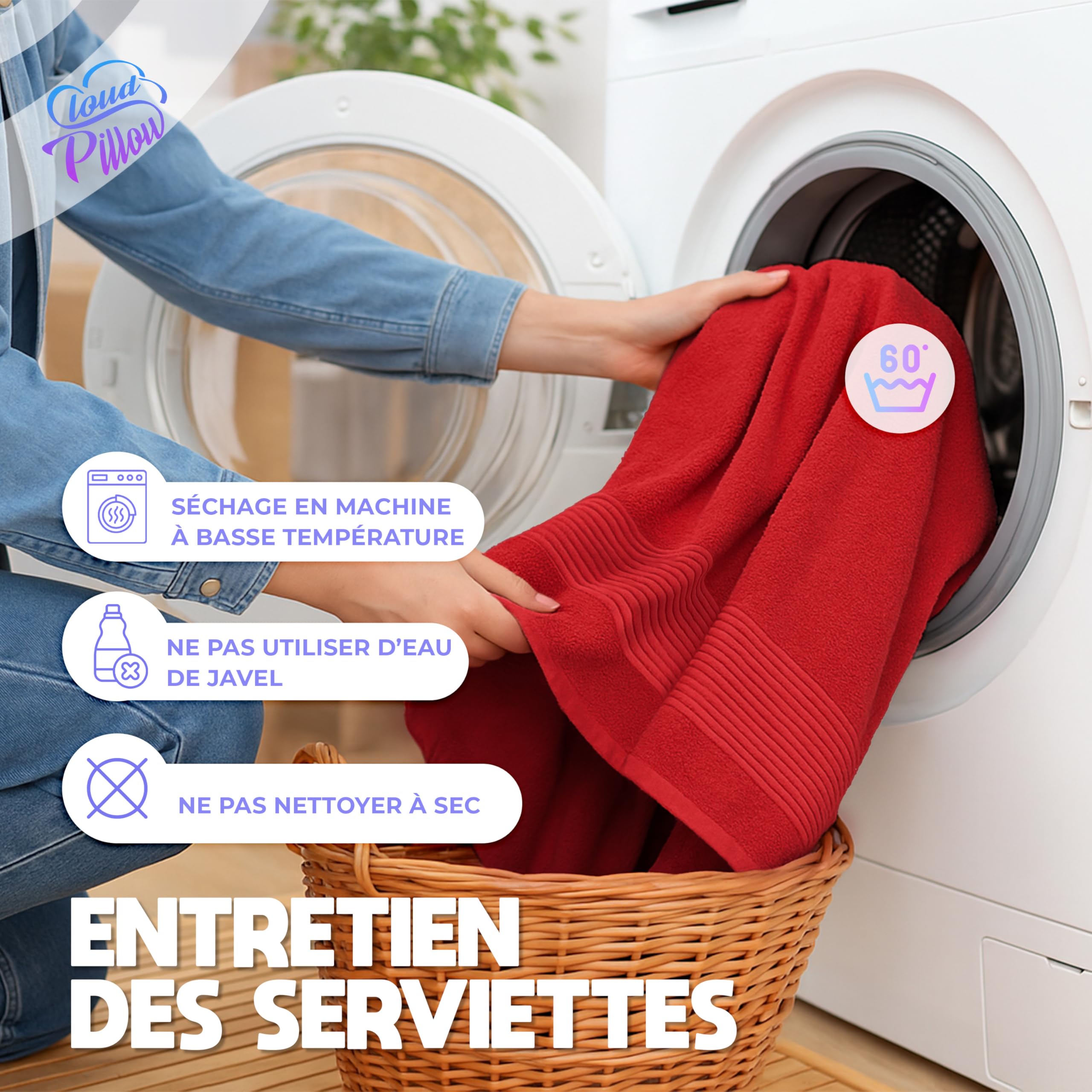 Cloud Pillow Lot de Serviette de Bain 100x150 cm - Serviette de Bain Grande Taille - 100% Coton – Éponge 500 g/m2 - Douces, absorbantes et durables - Oeko-TEX
