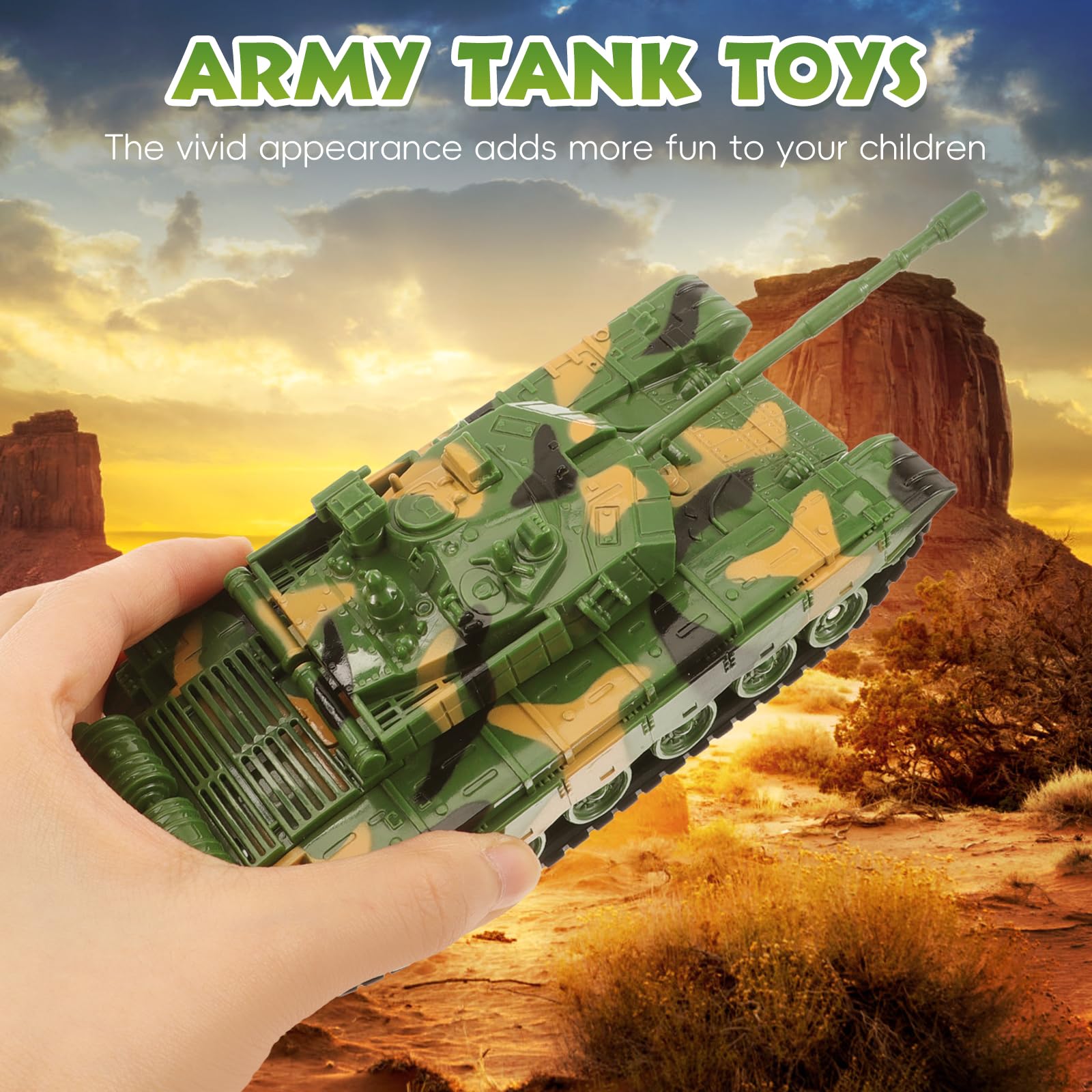 Toyvian Army Tank Toy, 14,5 cm lungo serbatoio modello giocattolo, modello di veicoli militari, giocattolo per bambini, regali per Natale e compleanno
