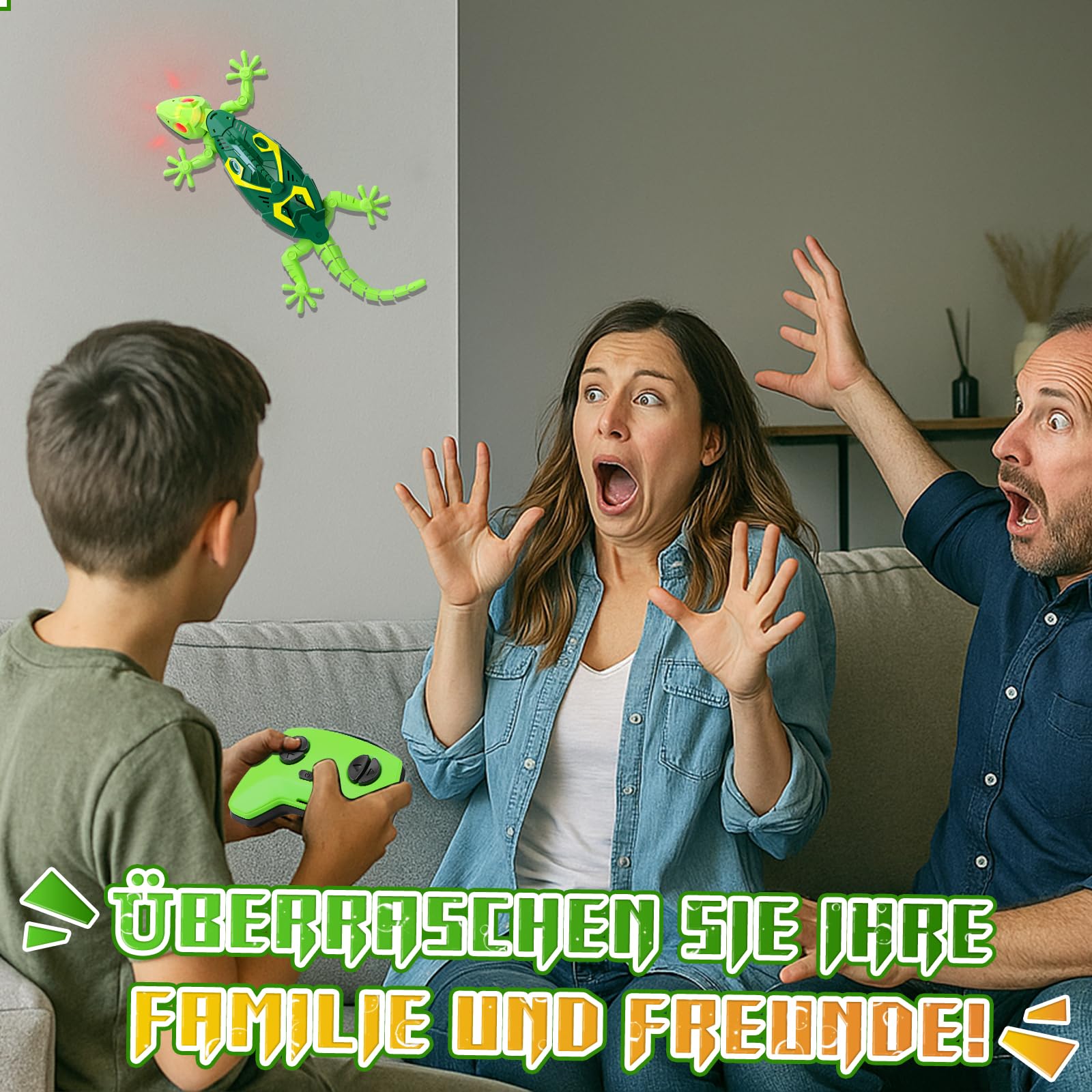 Charmofun Gecko Wandflitzer, Ferngesteuerter Gecko an der Wand Spielzeug, Mit Leuchtenden Led-Augen, Realistische Bewegungen, Interaktives Roboter Spielzeug für Kinder ab 3 Jahren (Grün)