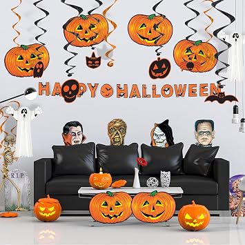 Beistle 6 Piece Paper Jack-O-Lantern Cut Outs, Halloween Party Decorations, Fall Decor, Made In USA Since 1900