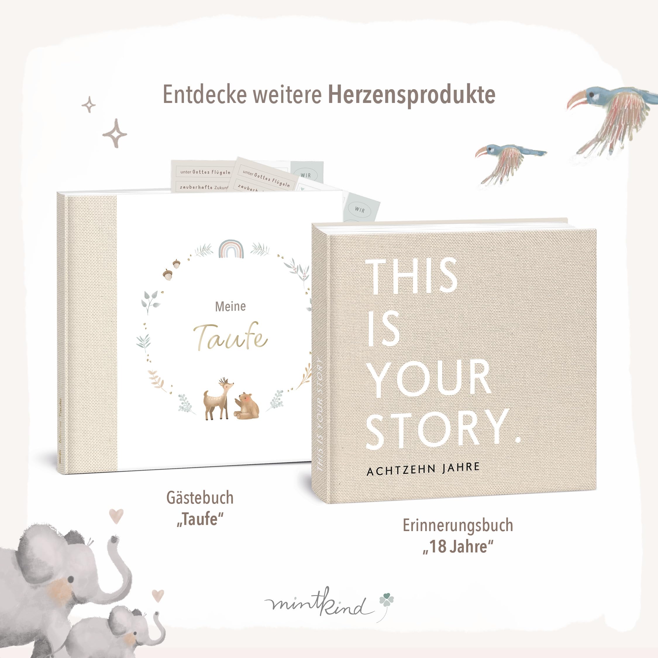 mintkind® Taufbuch Baby Meine Taufe Ausfüllbuch und Gästebuch zur Taufe salbeigrünes Pattern Design mit Platz für Fotos Wünsche und Erinnerungen 60 Seiten Hardcover Erinnerungsalbum für Kinder