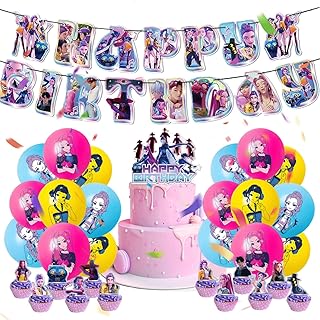 Comprar Kpop decoración de fiestas, Kpop globos de dibujos animados, Cazadores de dem0nios pancarta de feliz cumpleaños, decoración para tartas, 12 mini adornos y 18 globos, para fiestas de cumpleaños