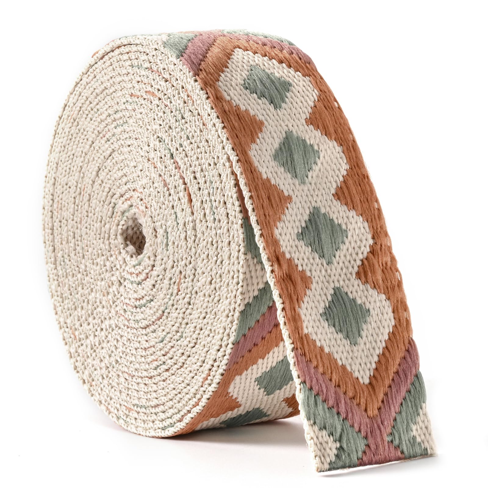 SHEING Heavy Cotton Webbing 1.5 Inch 2 Inch Webbing Strap for Bag Straps, Outdoors Indoors Arts and Crafts, High Density Webbing with Jacquard