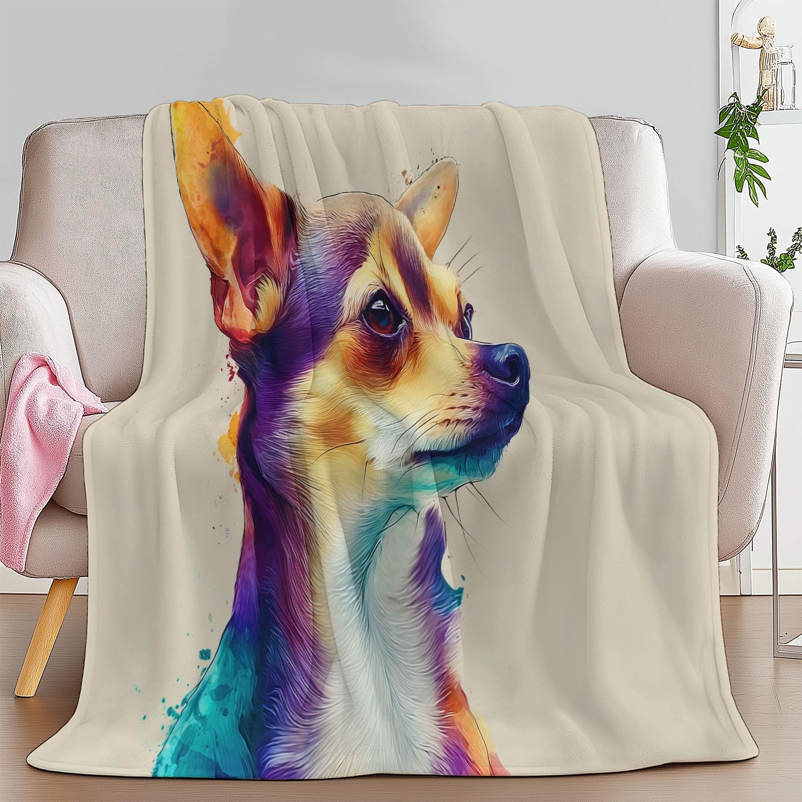 Miękki lekki piaskowy koc sherpa 221 x 239 cm dla dzieci dorosłych, akwarela zwierzęta, portrety psów, drukowana flanelowa pościel - hipoalergiczny ciepły koc narzuta na łóżko, sofę, krzesło, do