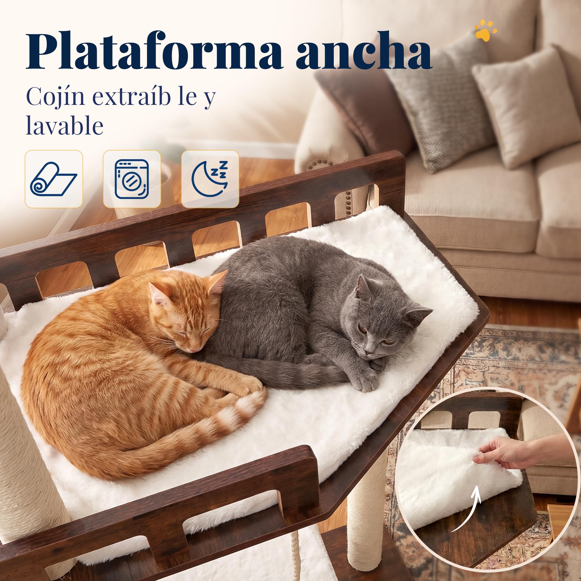 Hey-brother Rascador para Gatos de Madera, con Cueva Grande, MPJ111SR