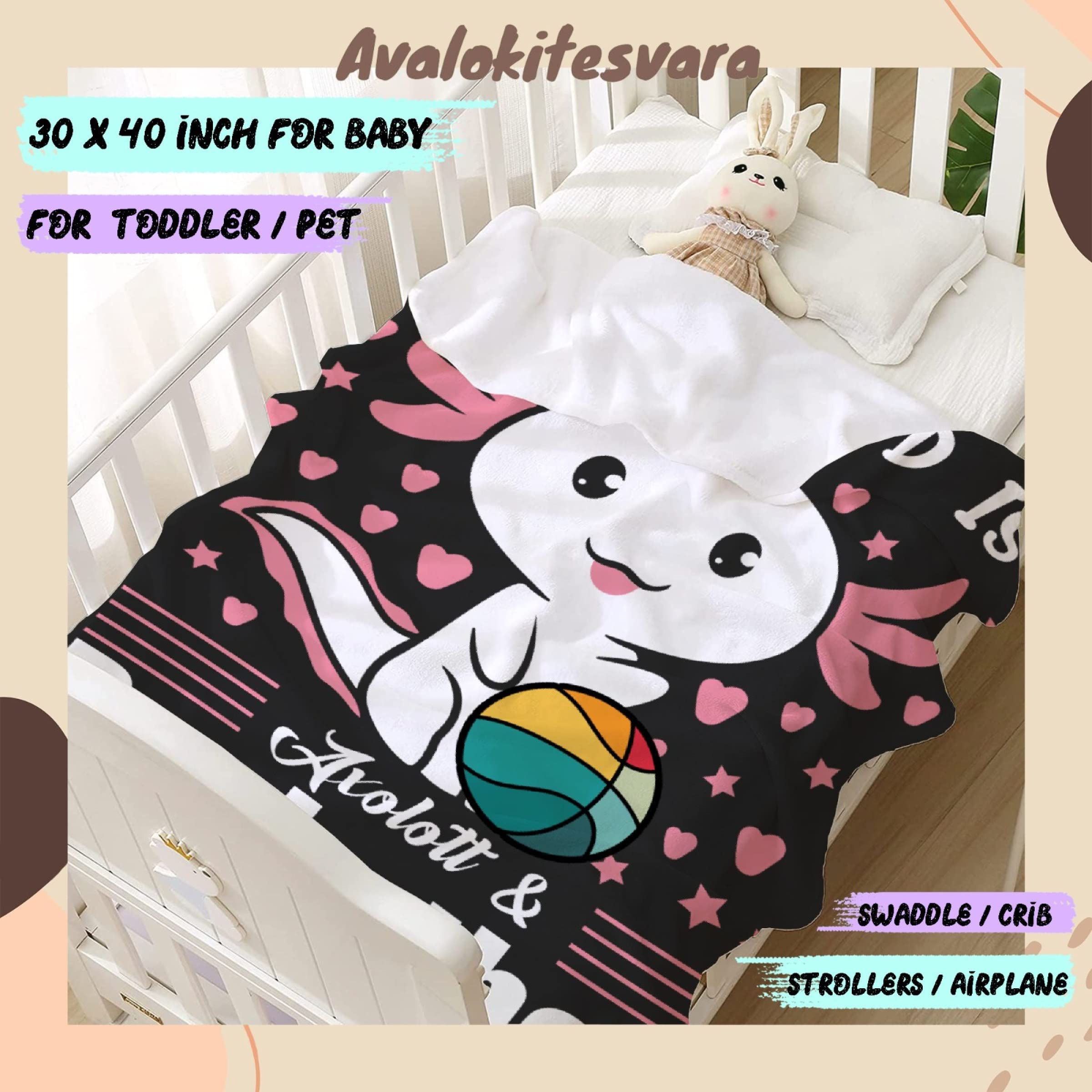 ARTBLANKET All I Need is Axolotl & Basketball Throw Blanket Fannel Fleece Super Soft Funny Blanket Travel Throw Blanket for Bed Couch Sofa 60x50 in for Teen Car