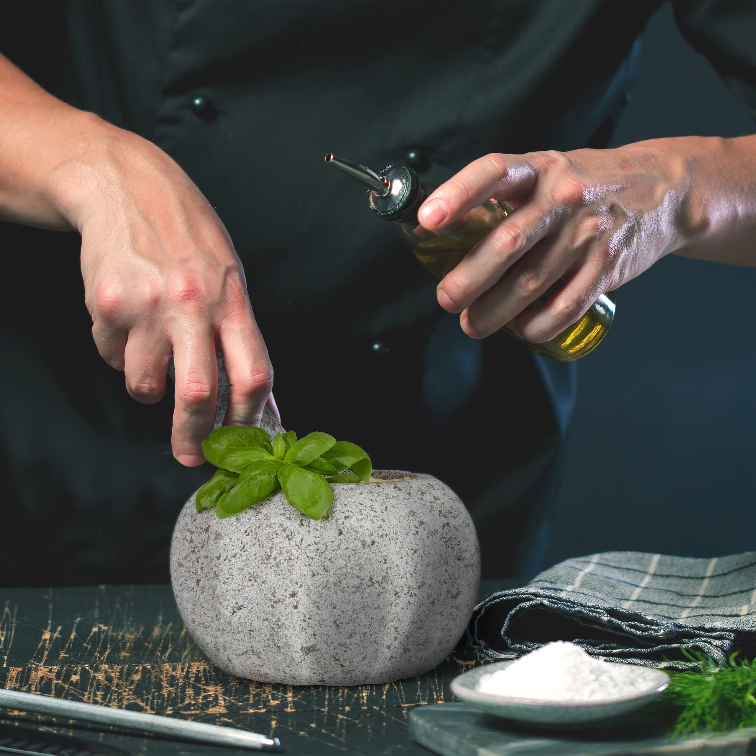 Mortaio E Pestello In Granito - Set Per Spezie E Pesto, Formato Grande 16 Cm - Foto 3