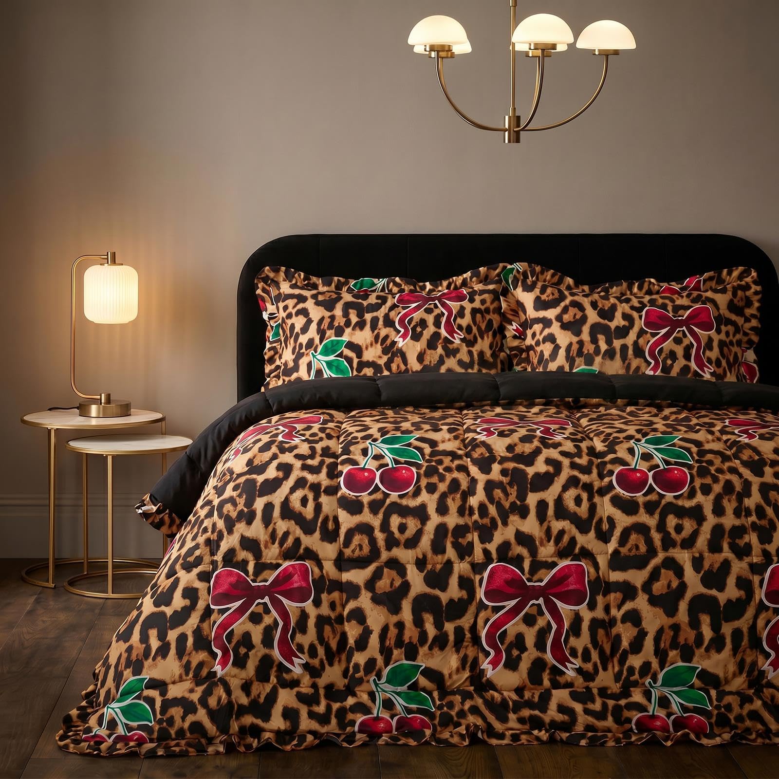 OHS Leopard Print Bow Coverless Duvet Double 10.5 Tog Quilt Bedding โ image 1