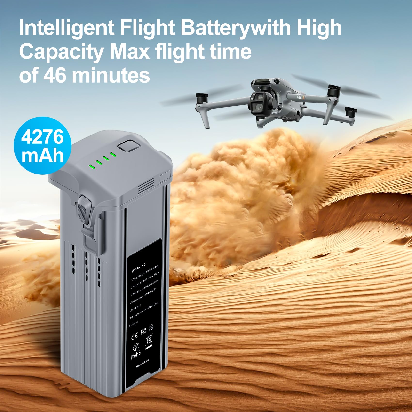 Fantasyo Batteria Air 3, 4276 mAh, batteria di volo intelligente, confezione da 2, compatibile con drone DJI DJI Air 3/Air 3S
