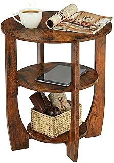 Round Side Table, 3-Tier End Table with Storage, 19.7" Rustic Brown Accent Table,Nightstand for