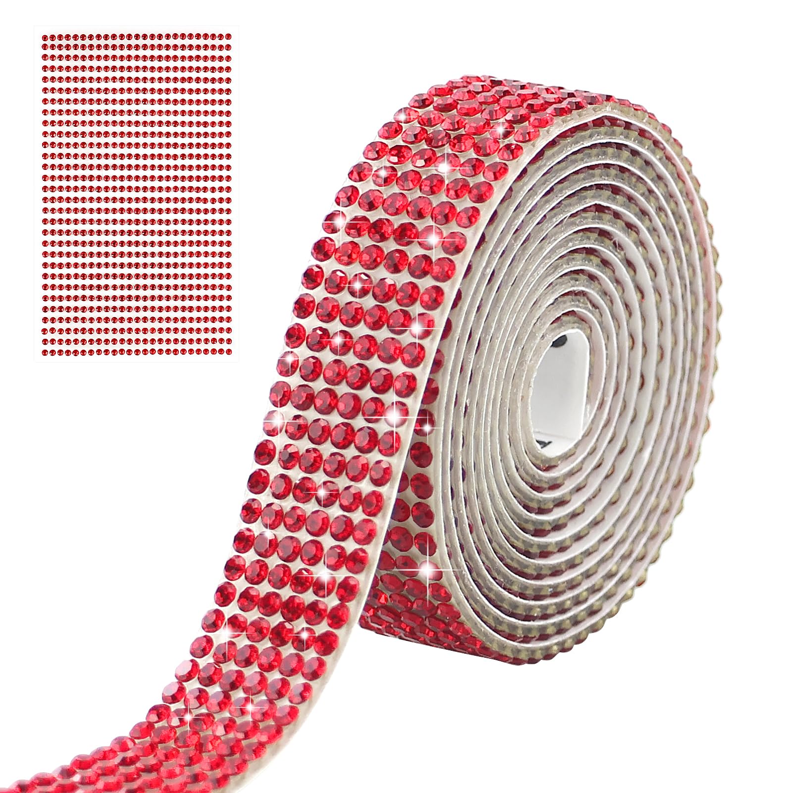 EASYKEENECOM 3 Yards Self Adhesive Rhinestone Ribbon with 750pcs Red Gems, Red Rhinestone Strips Diamond Ribbon Bling Gemstone Sticker Roll for DIY Arts Crafts