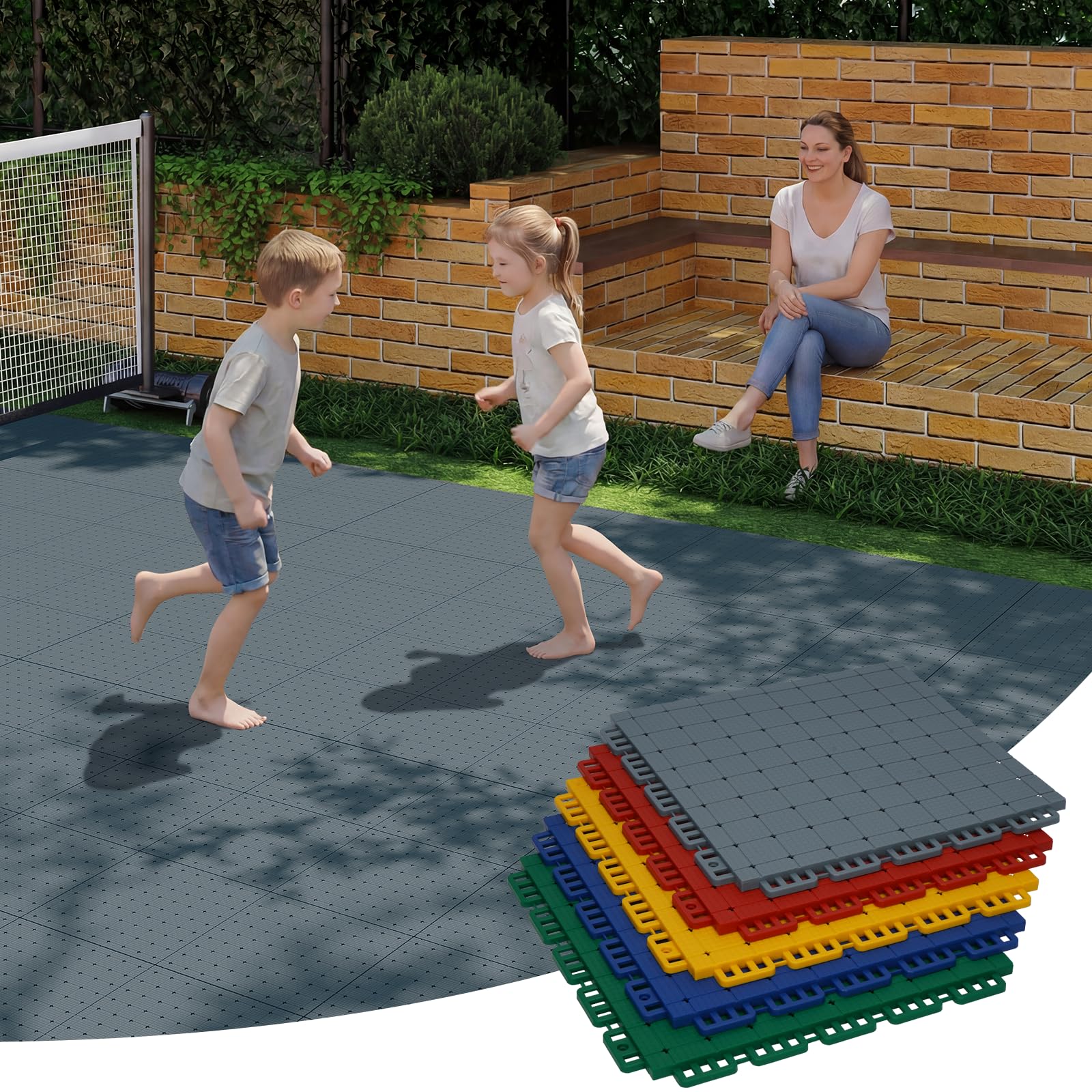 jxgzyy 24 STK Bodenschutzmatte Puzzlematte Set Sportmatte Gymnastikmatte Fitnessmatte Gummimatte Fallschutzmatten Outdoor Trainingsmatte Turnmatte Für Zuhause & AußEnbereich