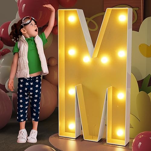 Asee'm Letras iluminadas de marquesina de 4 pies, marco de mosaico de letra M precortada, decoración de tablero de espuma grande para fiesta,