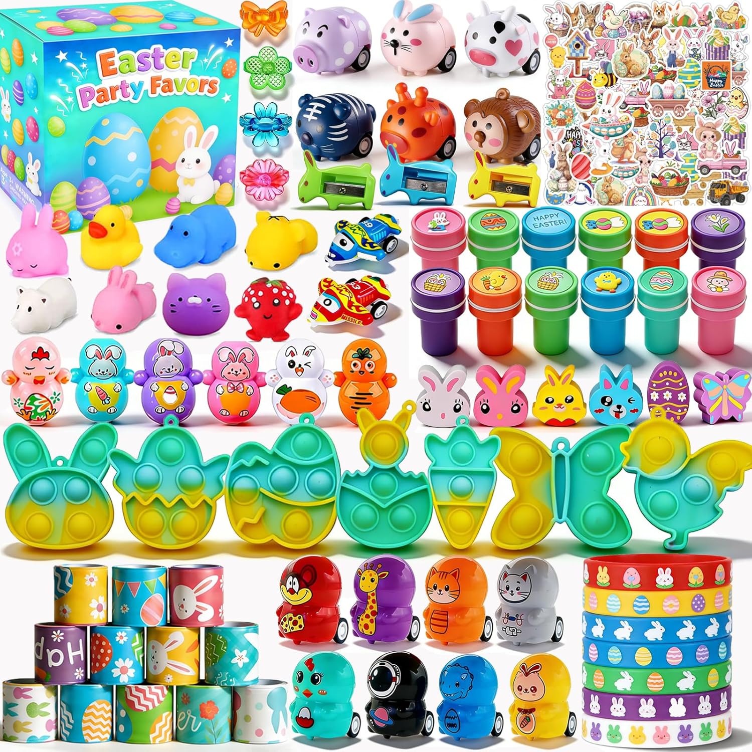 132 PCS Easter Egg Fillers, Easter Basket Stuffers, Easter Party Favors for Kids Boys Girls, Mini Fidget Toys Bulk for Easter Eggs Hunt Filled Gift Goodie Bag Stuffers Classroom Prizes Treasure Box