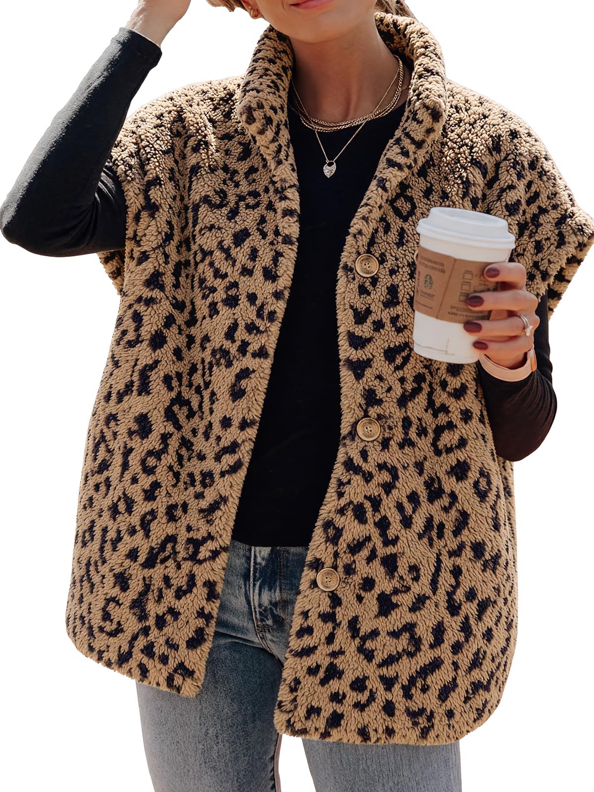 Hongqizo Womens Fuzzy Fleece Vest Oversized Casual Warm Sherpa Vests Jacket