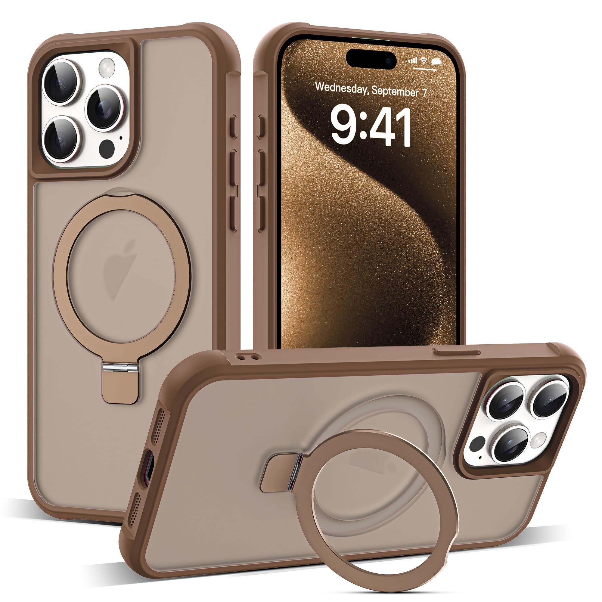 SKYLMW Compatible with iPhone 15 Pro Max Case with Stand,Desert Brown | iPhone 15 Pro Max Phone Case 6.7",Magnetic Ring Stand,Compatible with MagSafe,Military-Grade Protection,Great Grip Feeling