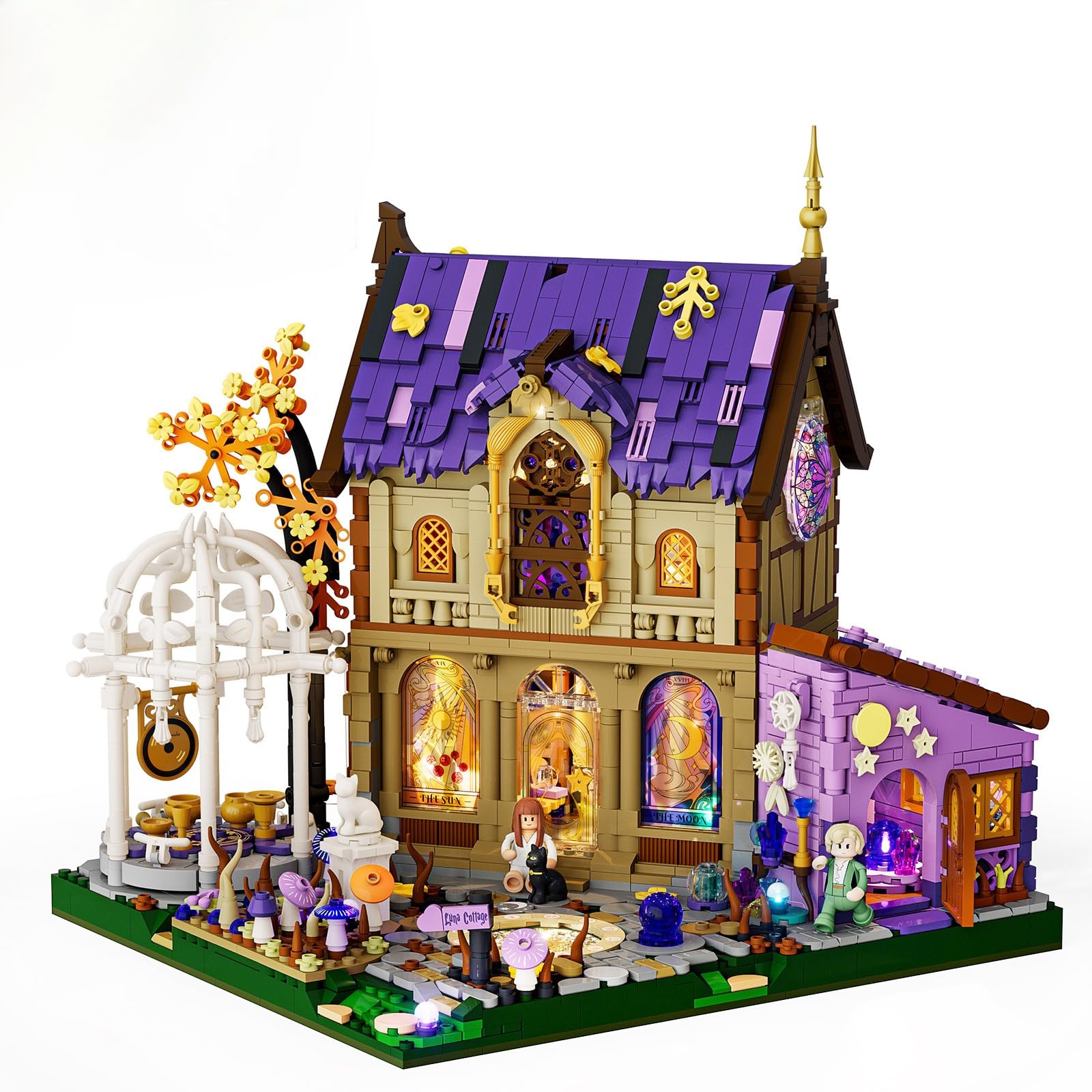 Lumibricks Seria Retro House: Luna Cottage - Zestaw do budowania muzyki z modułami dźwiękowymi uzdrawiającymi, spersonalizowana zamienna audio, obrotowa platforma astrologiczna