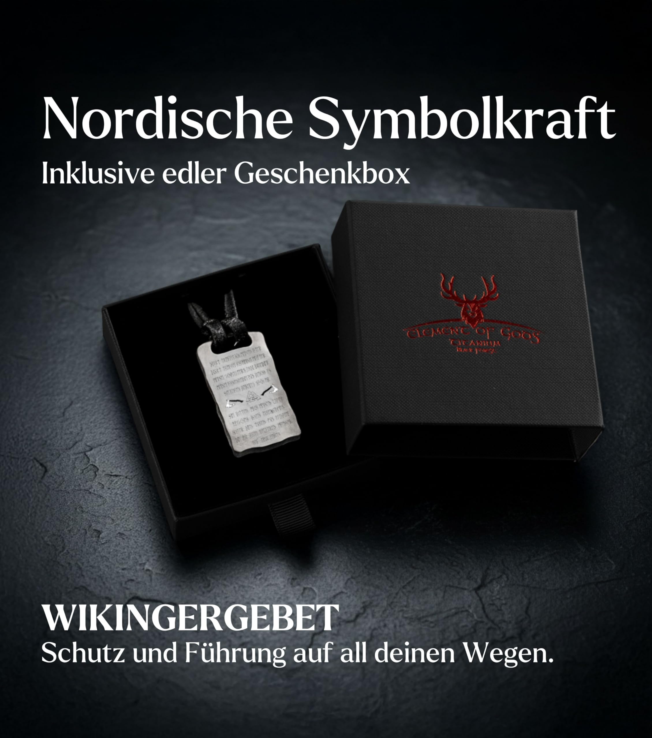Titan-Anhänger mit Valknut Wotansknoten & Wikingergebet – Halskette aus schwarzem Lederband und robustem Titan – Nordischer Runen-Schmuck & Odin Talisman für Herren & Damen