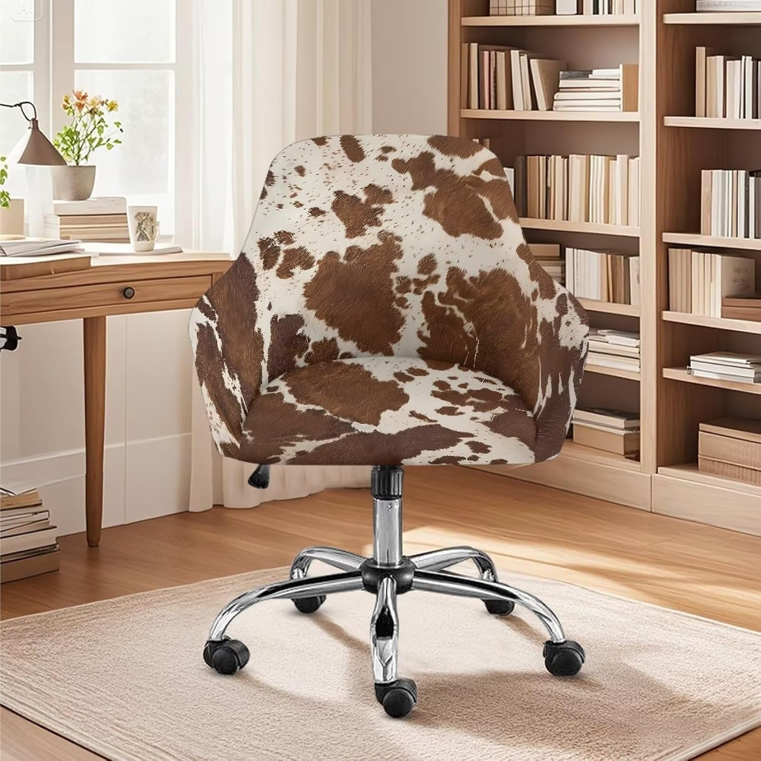 Cow Print Armchair Slipcover Elastic Office Chair Covers Stretchable Slipcover Snug Fit for Swivel Chairs, Desk Chair (Covers Back, Seat, Arms) Modern Design Fits Various Chairs