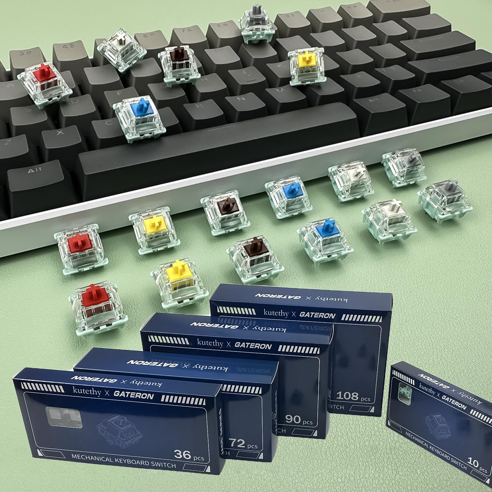 Kutethy X Gateron JADE Series Double Stage Spring Mechanical Keyboard Switch Yellow V3 Pro, 3-Pin 55gf Linear/Pre Lubed/RGB/LED Interruttore (Yellow V3 Pro, 108pcs)