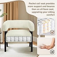 Vista 4 de Yaheetech Juego de 2 Sillas de Acento de Pana Tipo Barril, Sillón Tapizado Moderno con Patas de Madera Maciza, Cómoda Silla de Descanso con Asiento