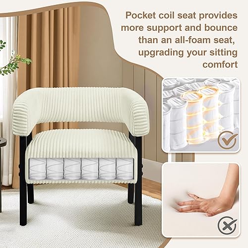 Miniatura 4 de Yaheetech Juego de 2 sillas de pana con diseño de barril, sillón tapizado moderno con patas de madera maciza, acogedora silla de ocio con asiento en