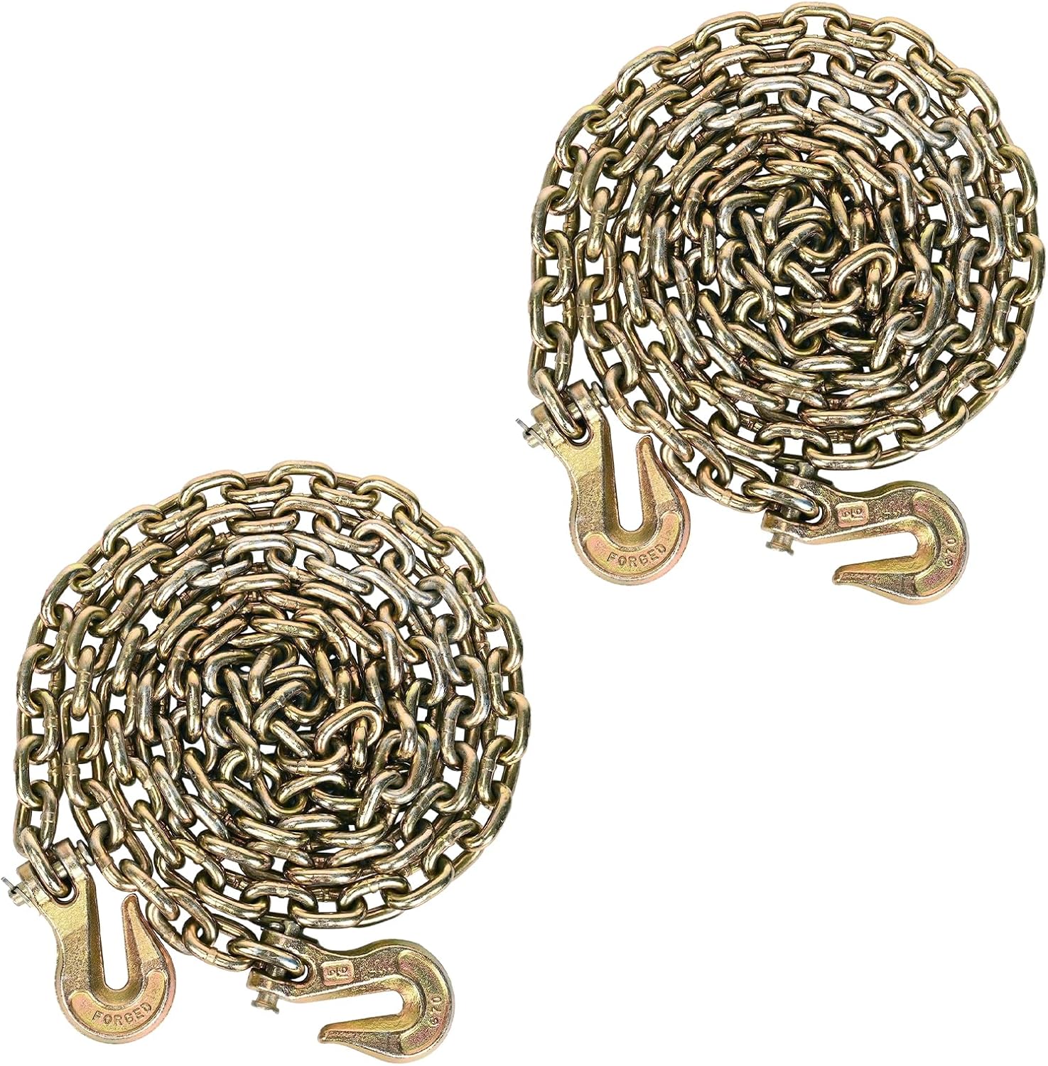 AAIN 2 Pack Trailer Safety Chains with Hooks | WLL 4,900 LBS | G80 Transport Binder Chain | 20 FT High Strength Chain | Logging Tie Down Binding Equipment