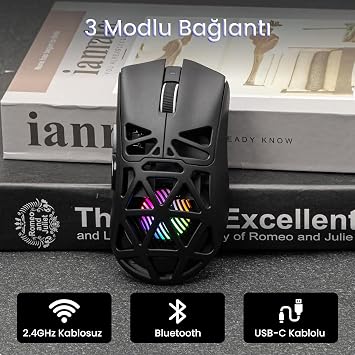 Aula SC620 PAW3311 Sensör 12000 DPI 1000Hz Kablolu ve Kablosuz Gaming Oyuncu Mouse Siyah