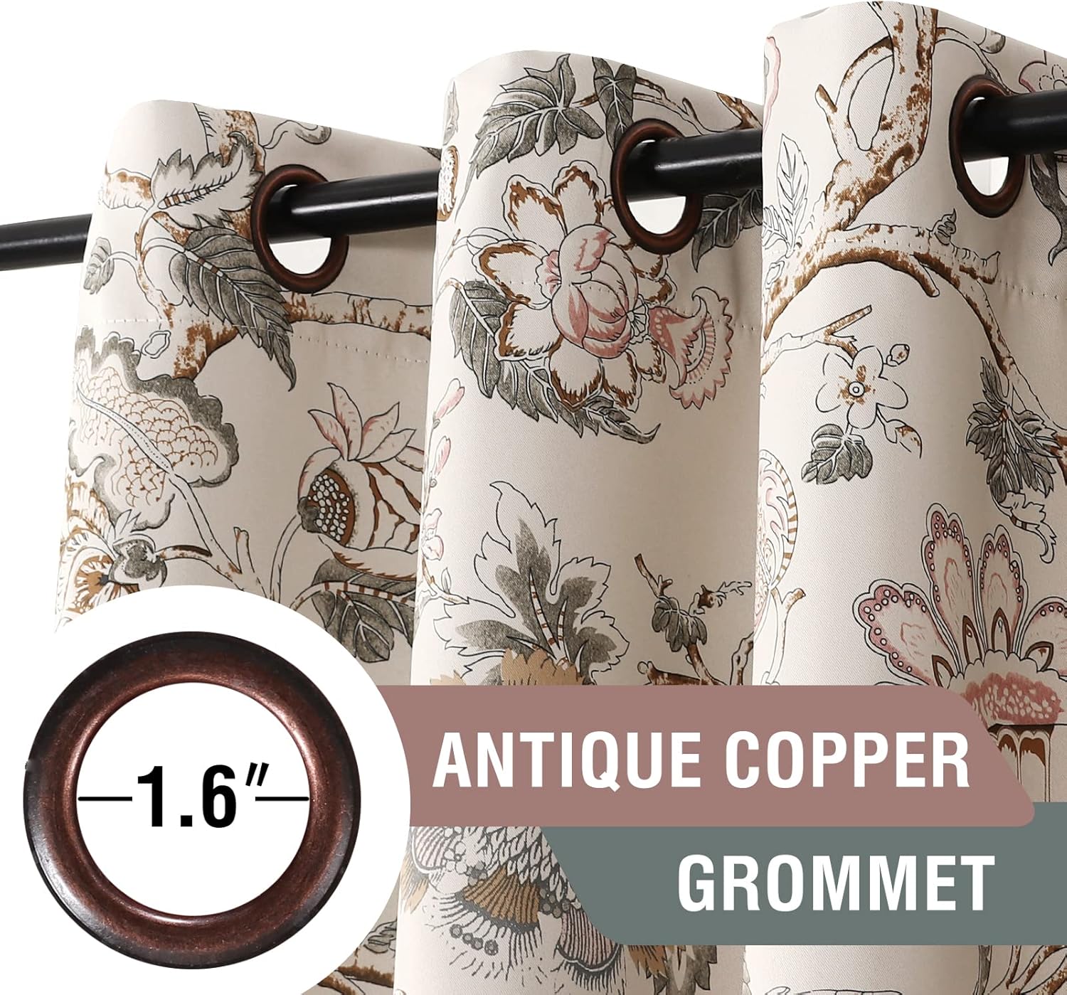 H.VERSAILTEX Blackout Curtains 63 Inch Length 2 Panels Set Floral Print Curtain Drapes for Living Room Thermal Insulated Grommet Window Curtains for Bedroom - Traditional Floral in Sage and Brown
