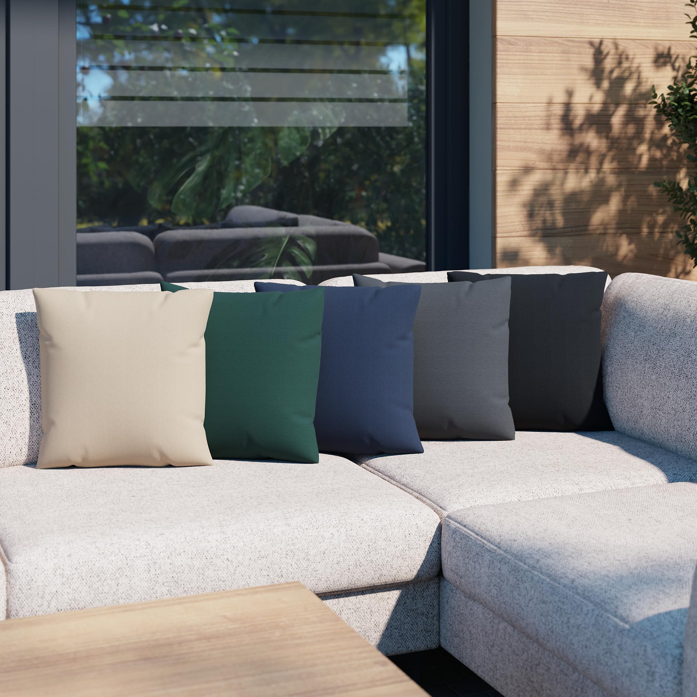 Copricuscino impermeabile su misura Oxford 600D con cerniera per divano angolare esterno