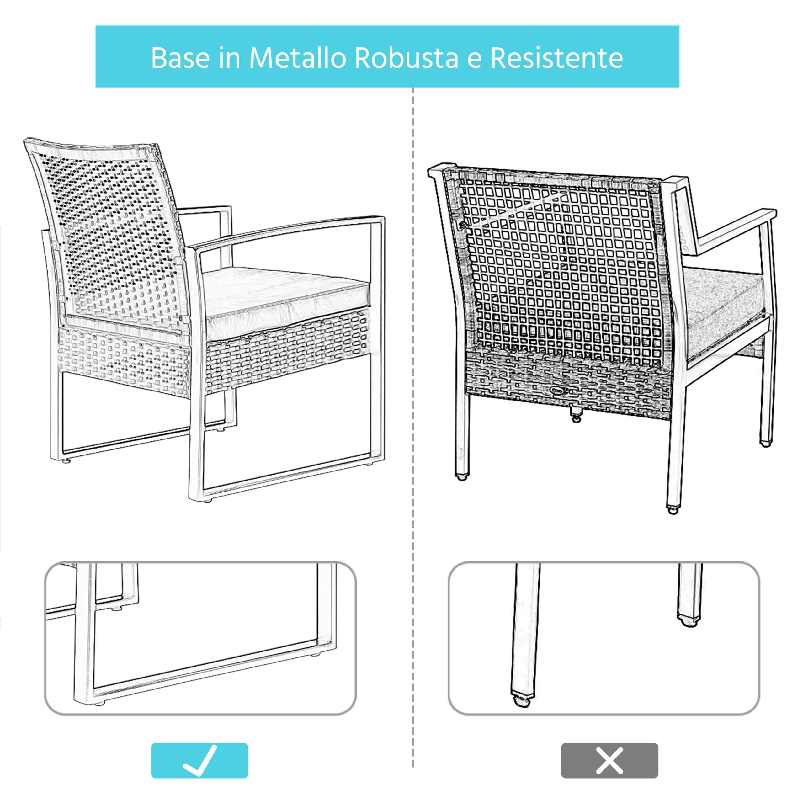 Yaheetech Set Mobili da Giardino in Poly Rattan 2 Sedie e Tavolino con Cuscini