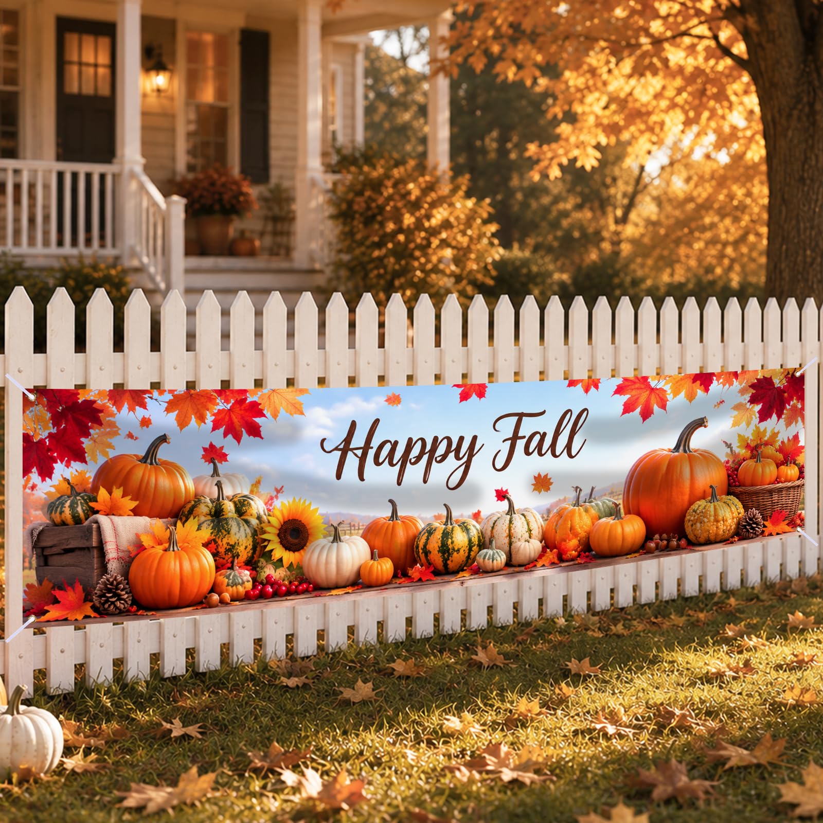 Nuxovilar Happy Fall Banner,78.7"x17.7" Polyester
