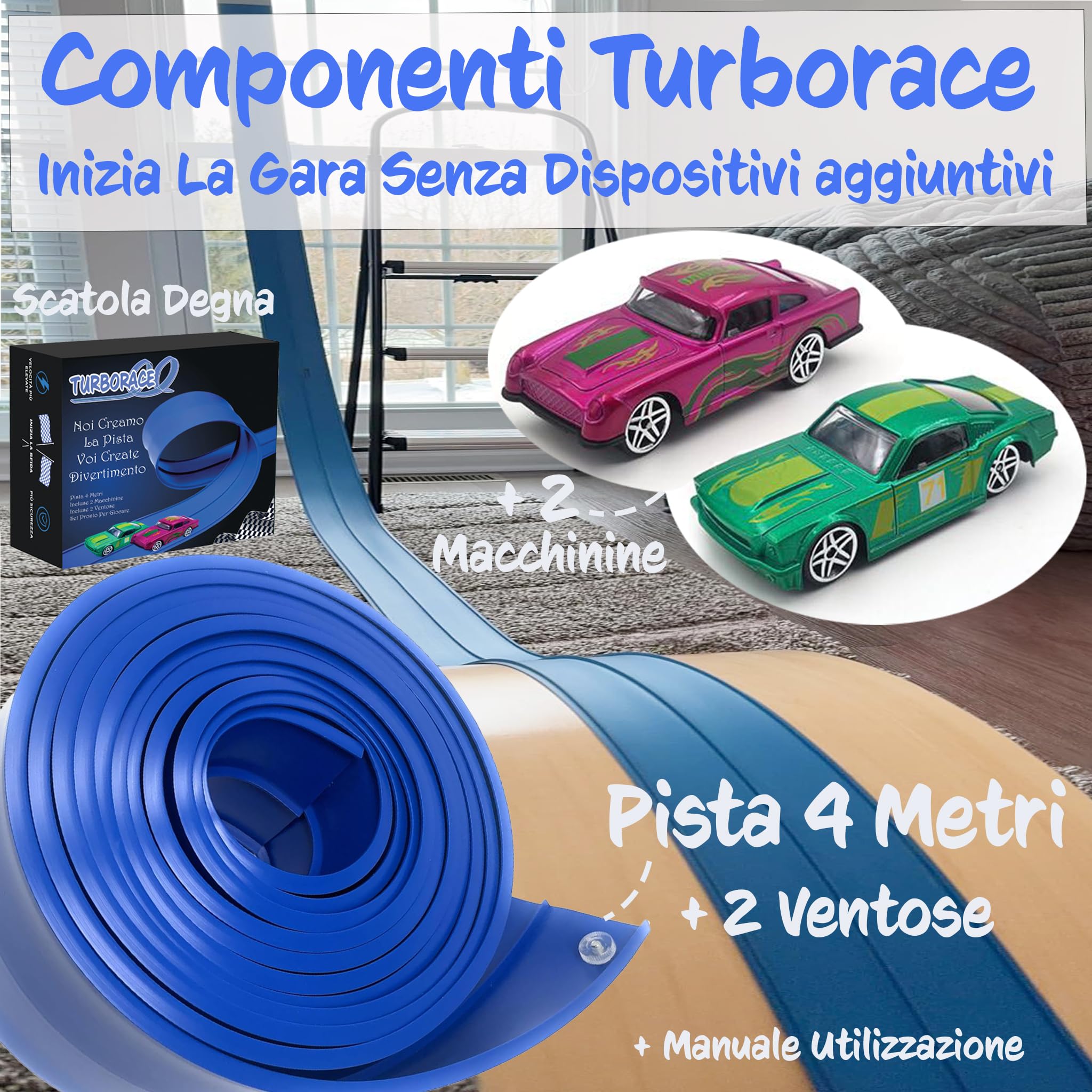 ZORKAM - Turborace Pista Macchinine -Gioco bambini -Pista di velocità 4m turborace - gioco di avventura idea regalo bambino 3 4 5 6 7 anni per compleanno