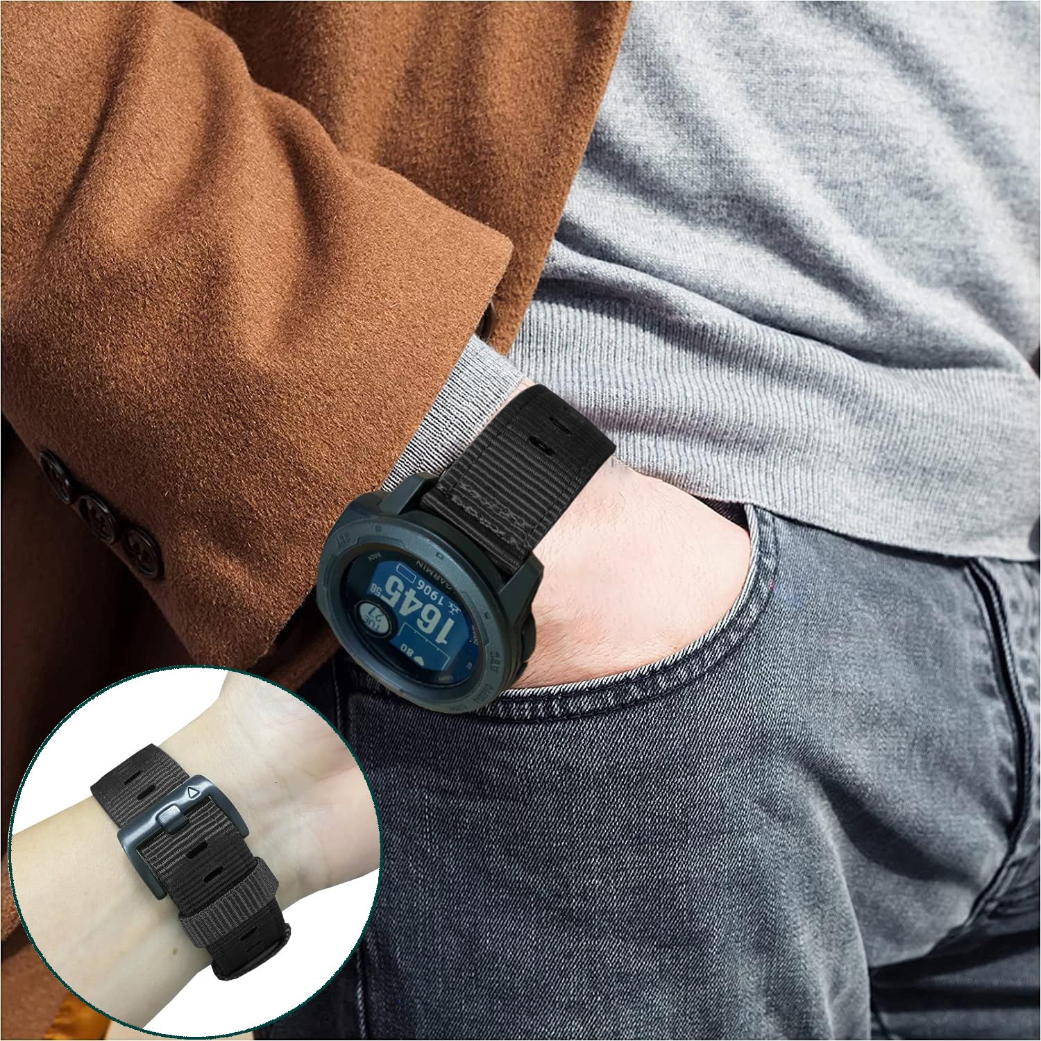 Bracelet de montre compatible Garmin Instinct/Instinct 2 Solar/Instinct 3 45 mm, Instinct E 45 mm, bracelet de rechange sport en nylon pour homme et femme pour Garmin Instinct Tactical/Esports/Solar