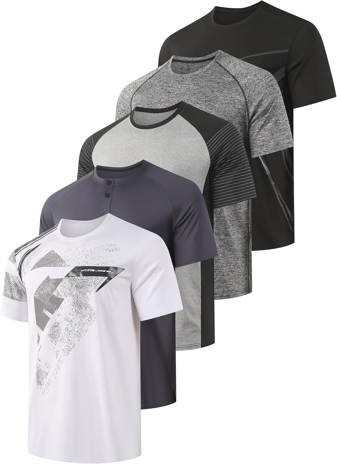 RPOVIG Men's 5 Pack Workout Gym T-Shirts Running Athletic T Shirts Hipster Short Shirt Men Clothes