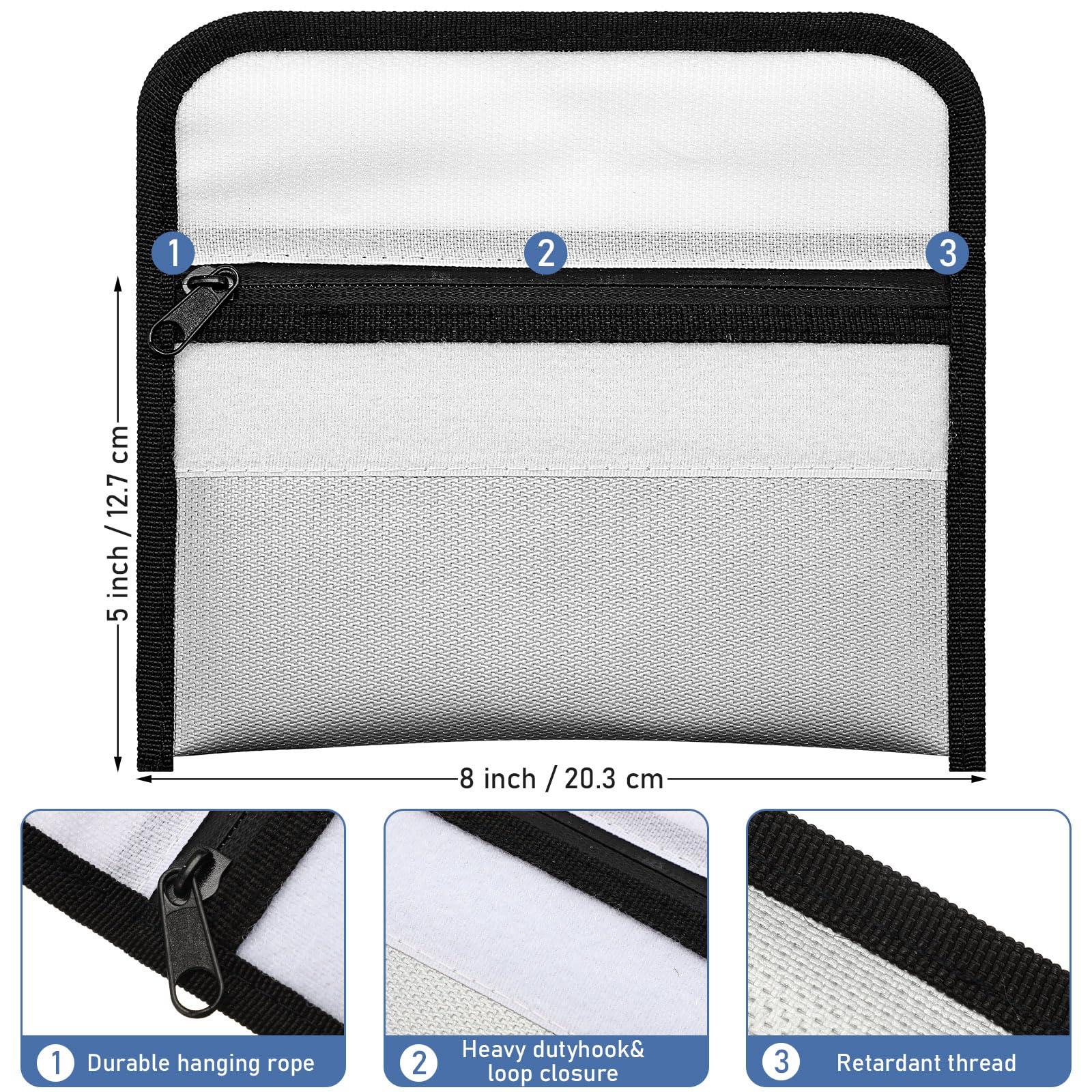 Leinuosen Paquete de 6 bolsas pequeñas ignífugas de 8 x 5 pulgadas, bolsa impermeable para dinero con cremallera, soporte para dinero recubierto de silicona, accesorios seguros para pasaporte de