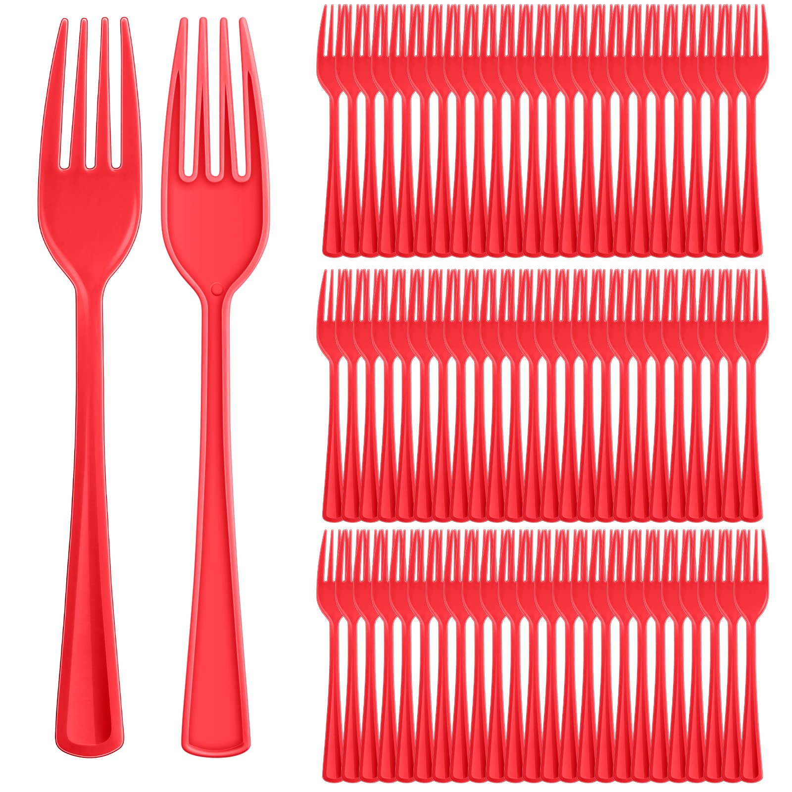 Roshtia 100 Pcs Red Plastic Forks Red Forks Disposable Utensils 7.3 Inch Heavy Duty Cutlery Set Disposable Cutlery Sets for Color Theme Party Supplies Birthday Picnics Wedding Outdoor