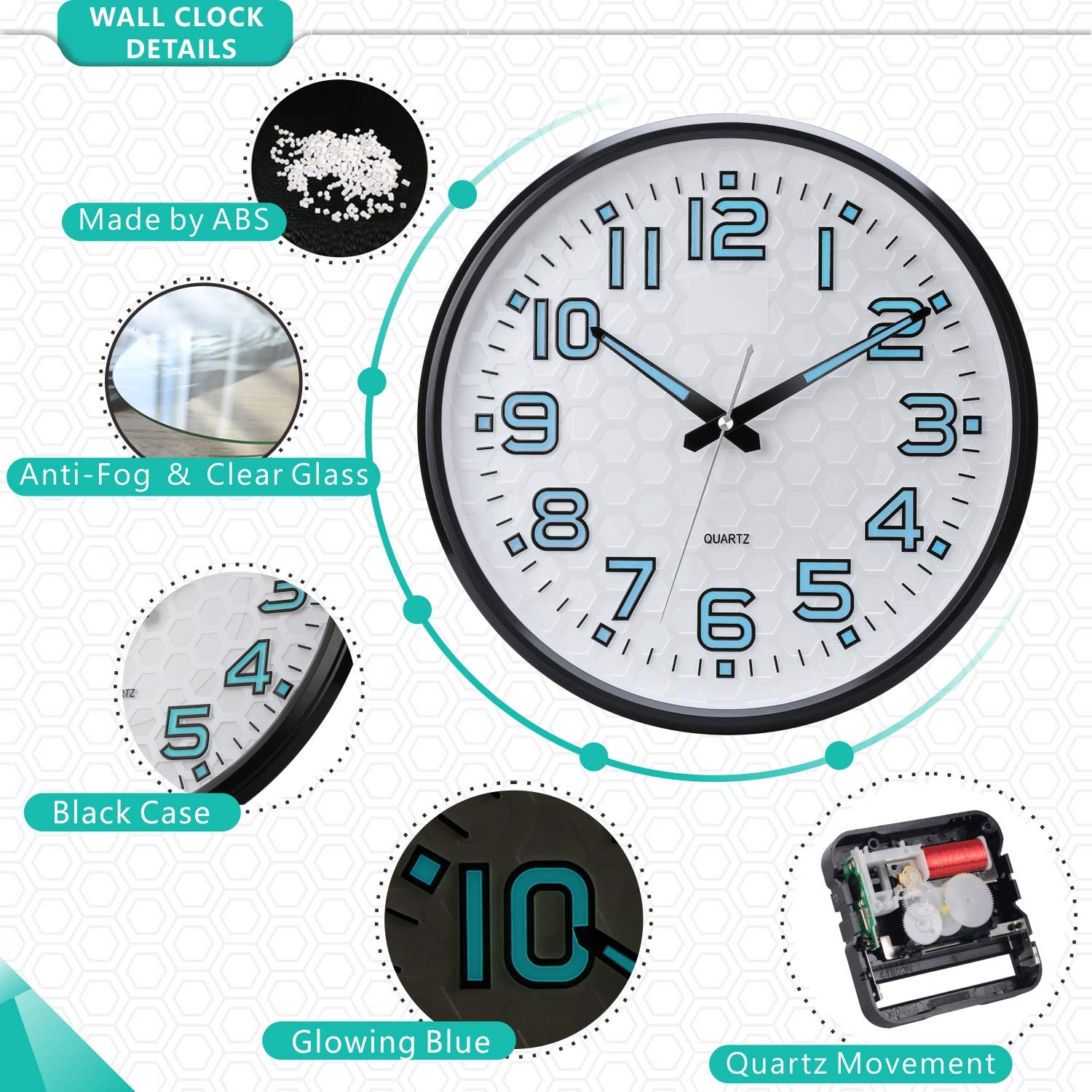 Buy Night Light Wall Clock Plumeet 13'' Bedroom Wall Clocks with