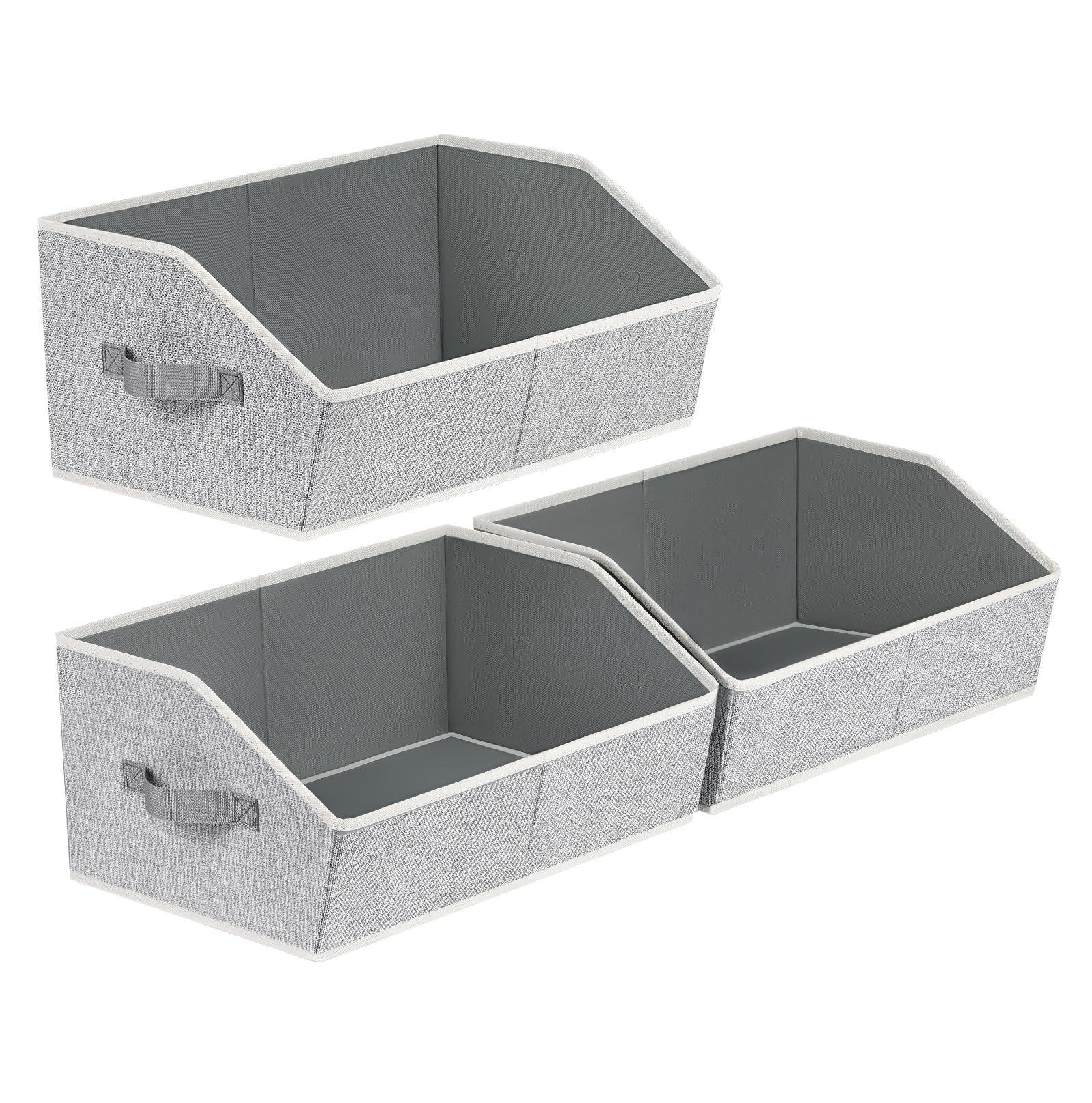 Homsorout Trapezoid Closet Shelf Organizer - Large Baskets for Organizing, Fabric Storage Box for Shelves, Cube Storage Bins for Clothes, Books, Blankets, 3 Pack, Light Gray